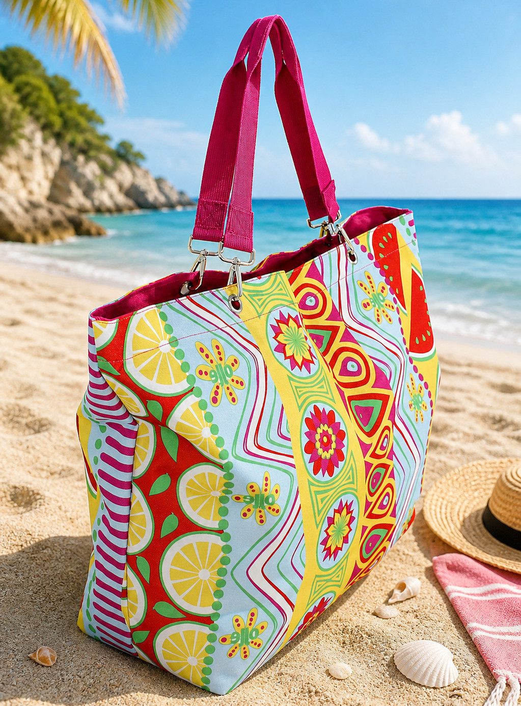 J JONES JENNIFER JONES Strandtasche - Große Badetasche, Freizeittasche mit Reißverschluss, Saunatasche, abnehmbare Schulterriemen – Bild 5 von 5