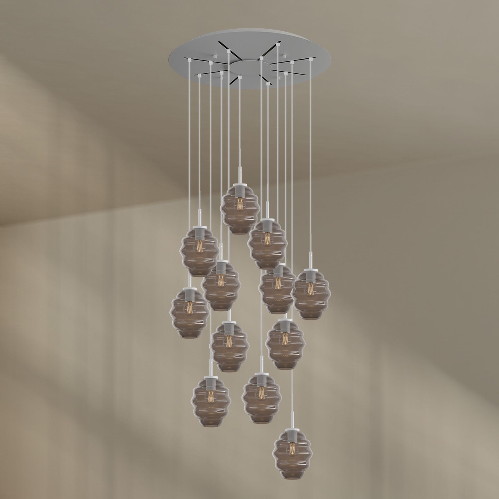 s.luce Pendelleuchte Echos Galerieleuchte 12-flg Ø 80cm Baldachin Ø 18cm Rauch