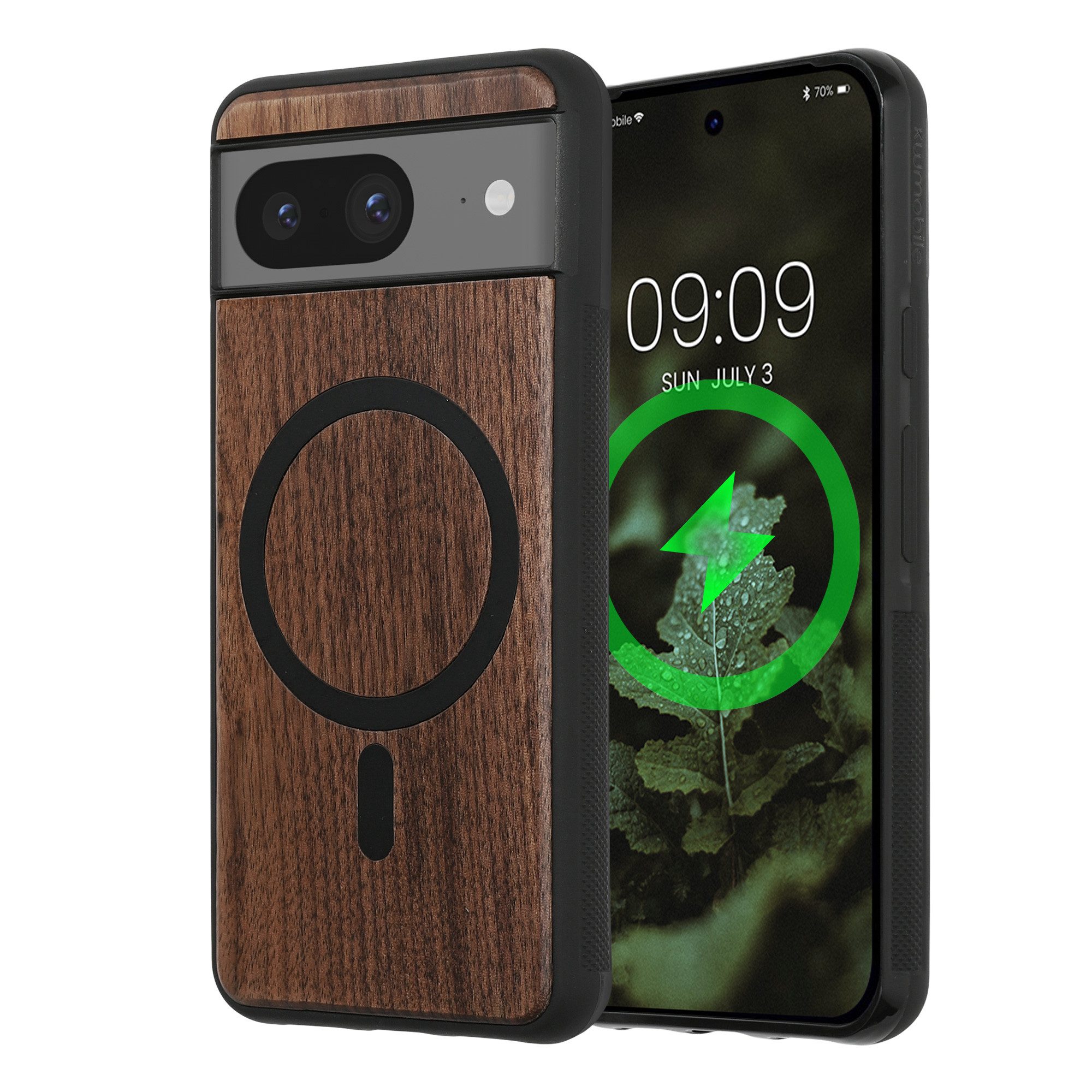 kwmobile Smartphone-Hülle Hülle für Google Pixel 8 Handyhülle, Cover aus Holz und TPU - Kompatibel mit MagSafe - Case