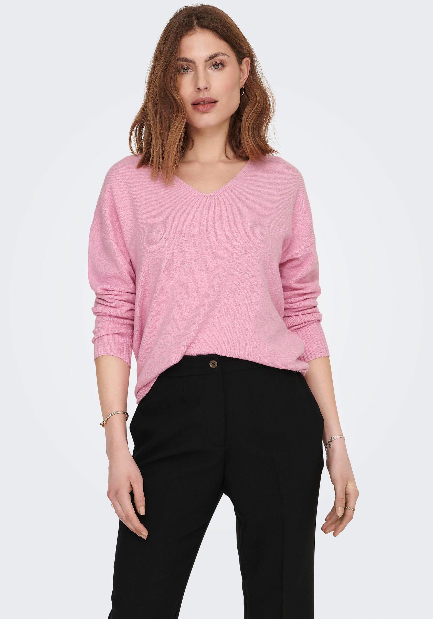 ONLY V-Ausschnitt-Pullover ONLRICA LIFE L/S V-NECK PULLO KNT NOOS Prism Pink Detail:Melange