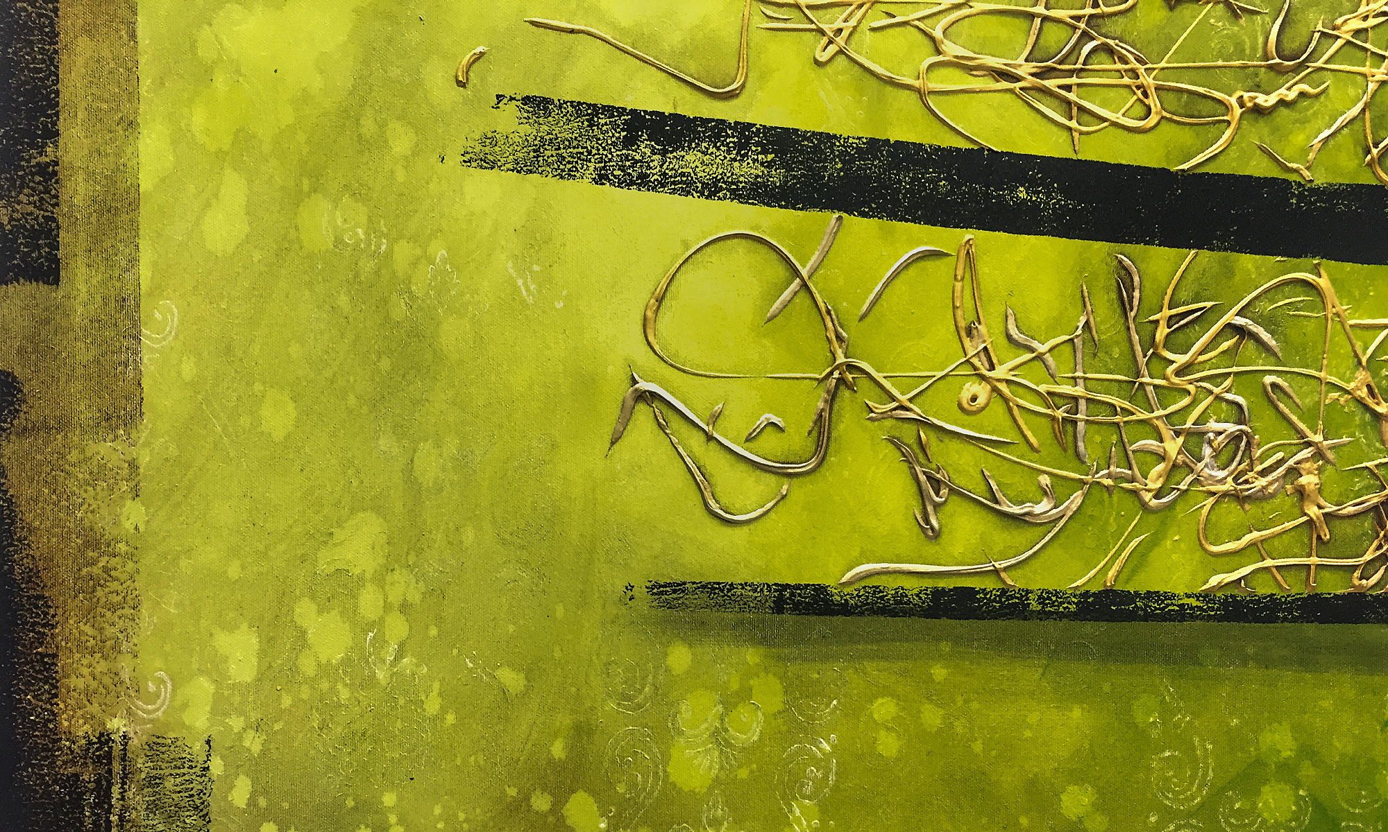 WandbilderXXL XXL-Wandbild Jungle Gold 210 x 80 cm, Abstraktes Gemälde, handgemaltes Unikat