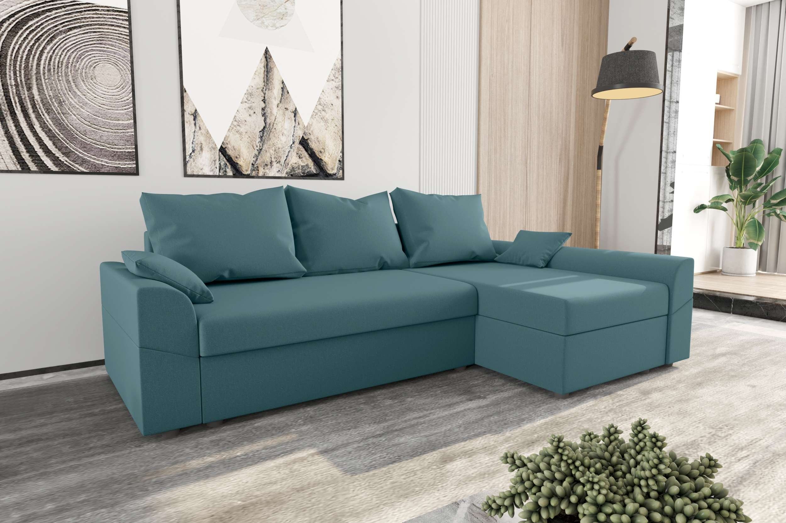 mit Modern Design Aurora, Sofa, Bettfunktion, Eckcouch, L-Form, mit Ecksofa Bettkasten, Sitzkomfort, Stylefy