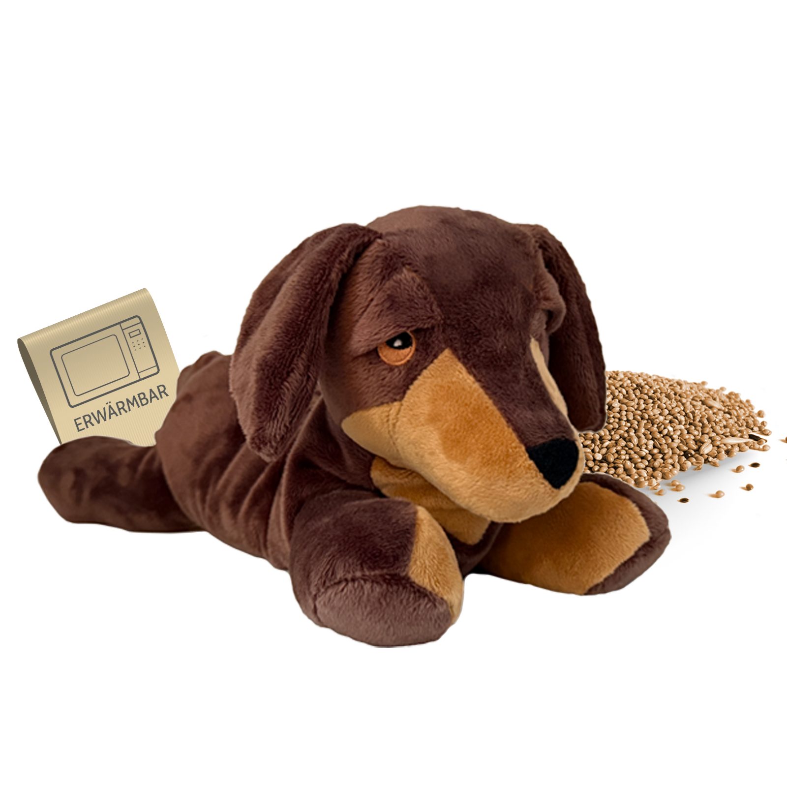 Habibi Plush Wärmekissen Stofftier Dackel für Kinder und Erwachsene, Hirsefüllung, Wärmekuscheltier zum Erwärmen in der Mikrowelle/Backofen