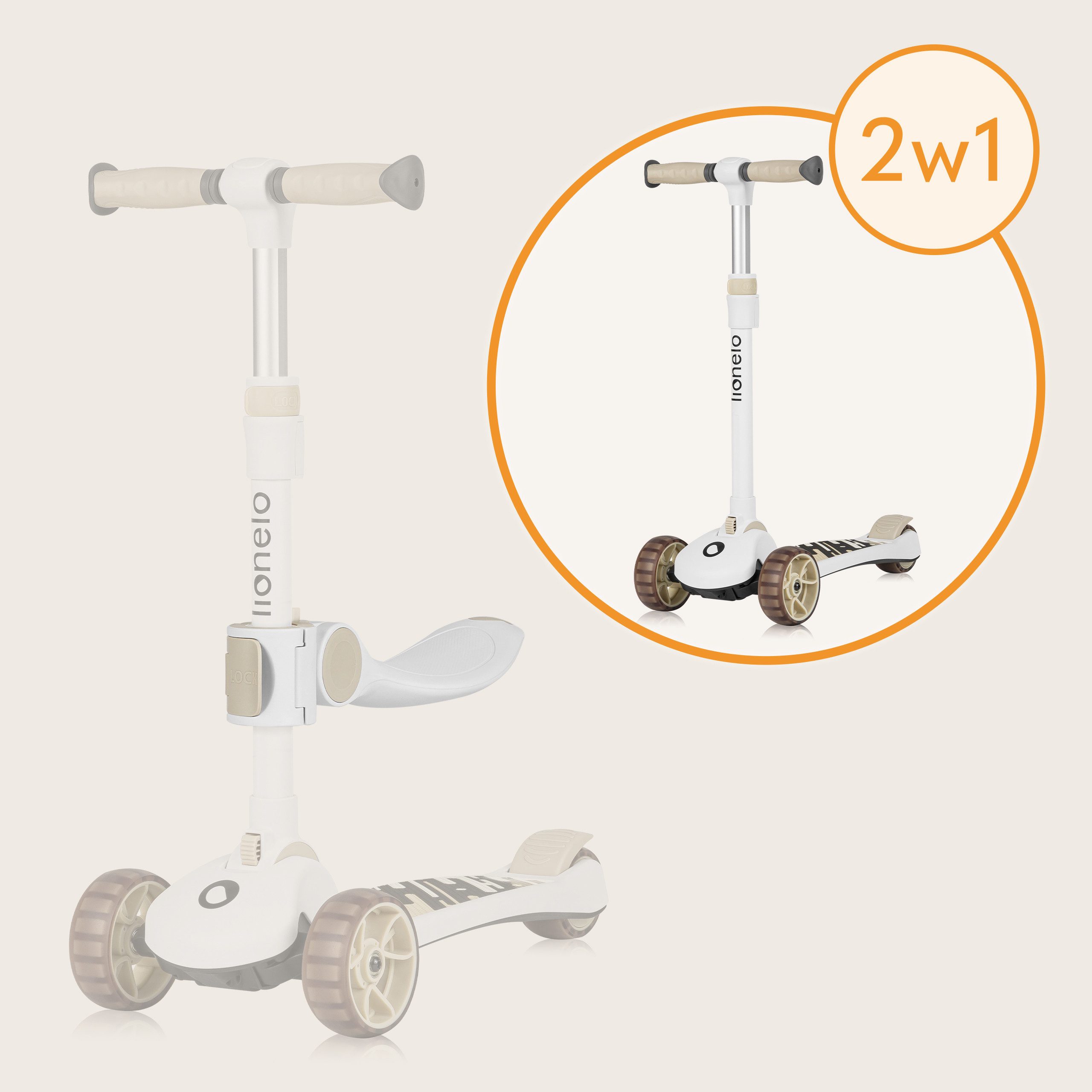 lionelo Dreiradscooter FRANKY, (Set, Balance Roller, Korb, Sitz), 2in1:Erstes Dreirad und Scooter/Leuchtende Räder/Ergonomisch