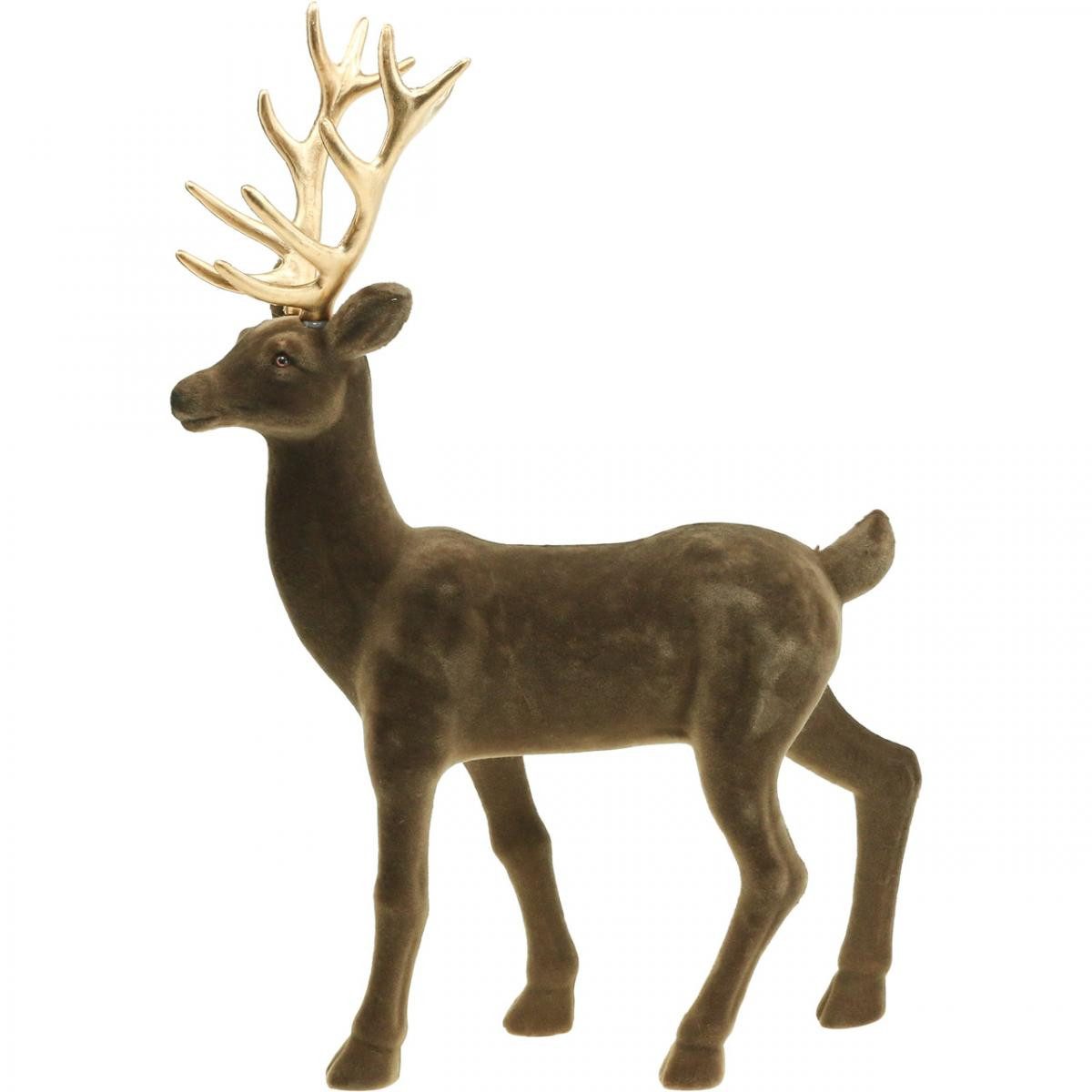 Florists Products Weihnachtsmann Winterzauber Deko-Hirsch 46cm beflockt in Braun mit goldenem