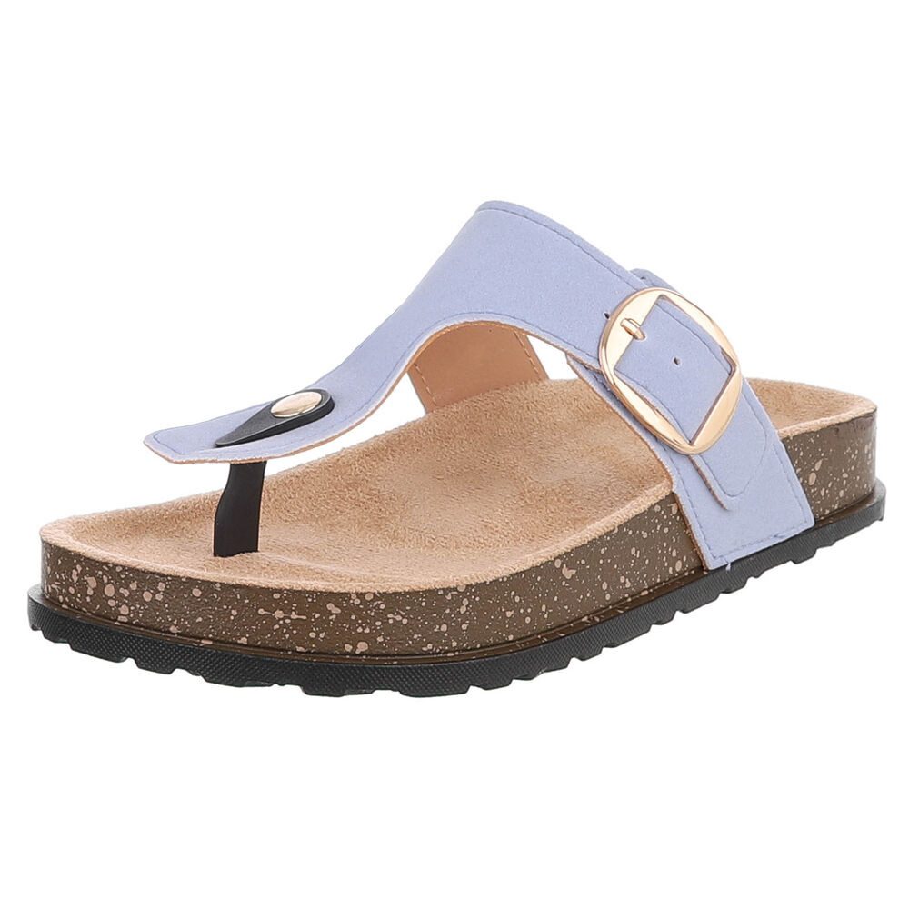 Ital-Design Modische Flip-Flops mit Schnalle für Damen Zehentrenner (91512269) Flach Zehentrenner in Hellblau