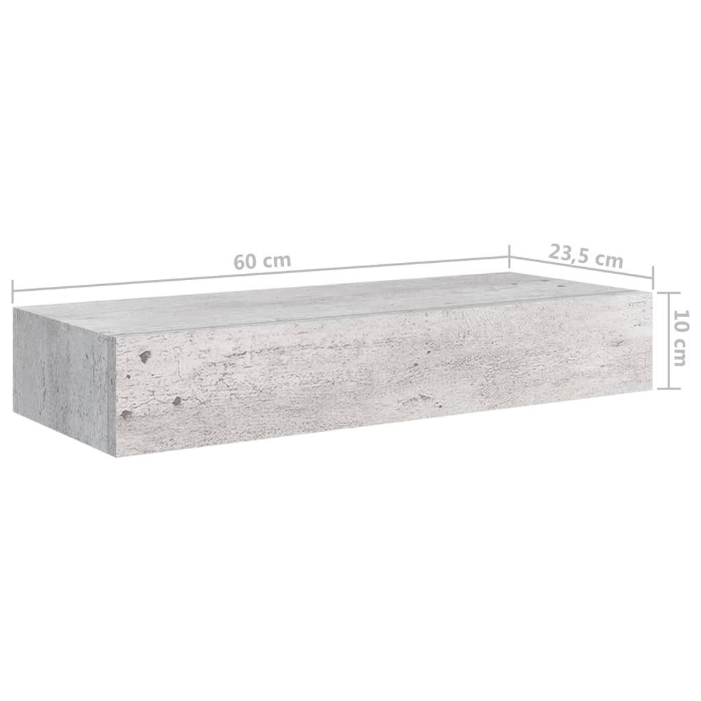 Betongrau Regal Stk 60x23,5x10 cm 2 Wand-Schubladenregale MDF vidaXL