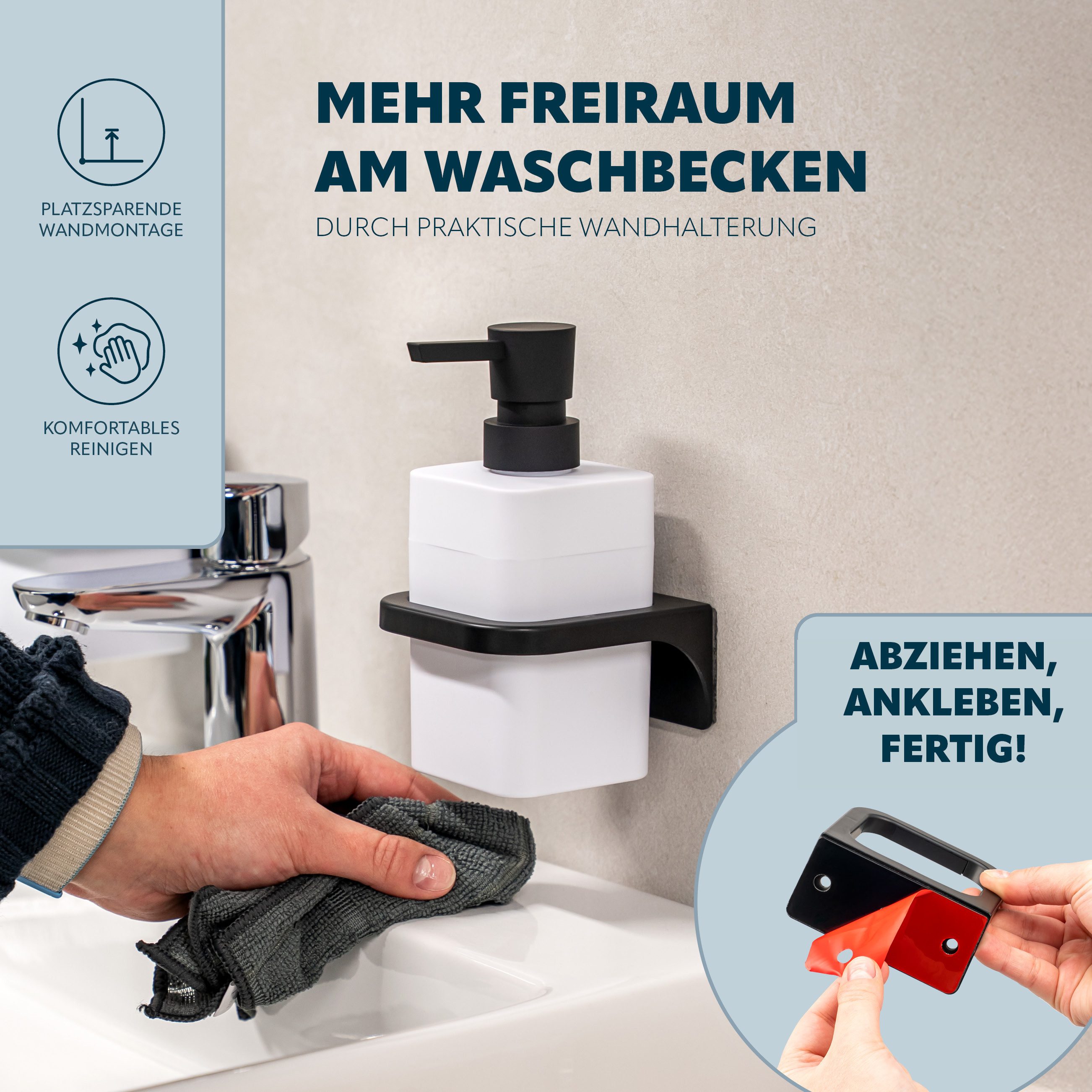 bremermann Seifenspender Bad-Serie SAVONA Softtouch inkl. Wandhalter, eckig, (1-tlg., inkl. Montagematerial), mit Wandhalterung – Bild 4 von 5