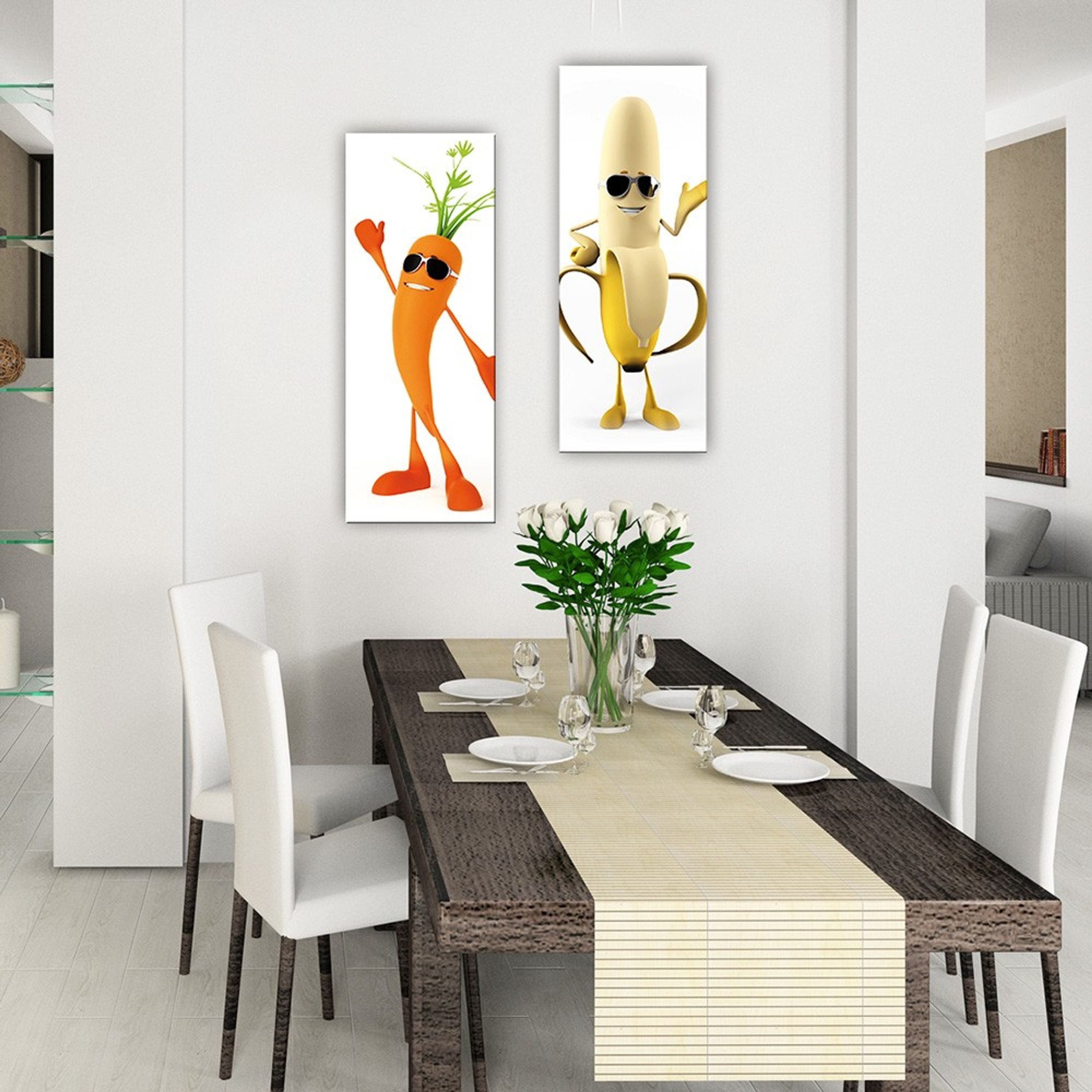 artissimo Glasbild Bild aus Glas 30x80 cm / Wandbild Küche Hochformat schmal, Küchenbild: Coole Banane mit Sonnenbrille in Gelb – Bild 2 von 3