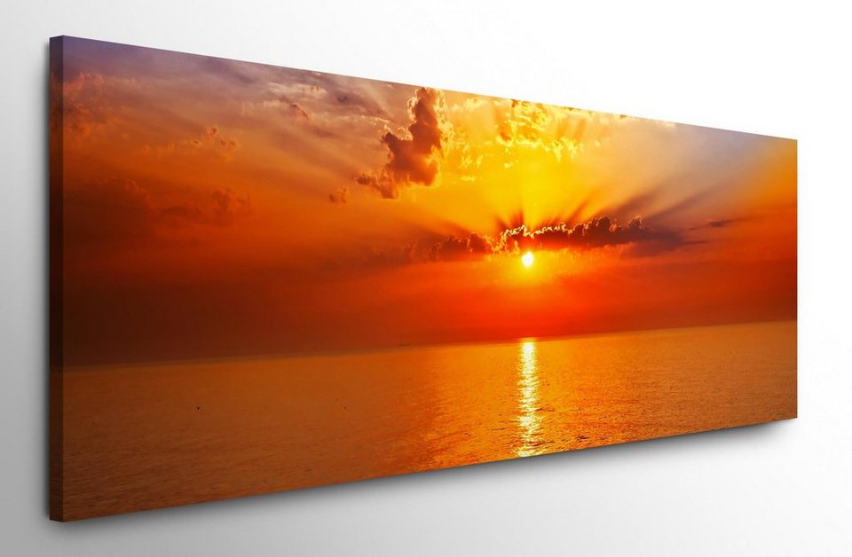 möbel-direkt.de Leinwandbild Bilder XXL Meer im Sonnenuntergang Wandbild  auf Leinwand