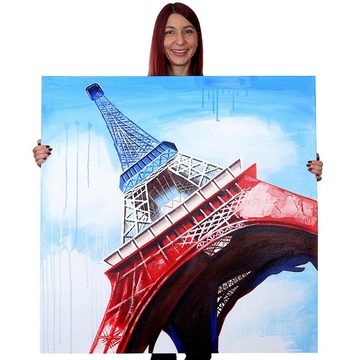 MCW Ölgemälde Wandbild Eiffelturm, Eiffelturm Tricolore, Handgemalt, Hohe Qualität, Jedes Bild ein Unikat, Ölfarben