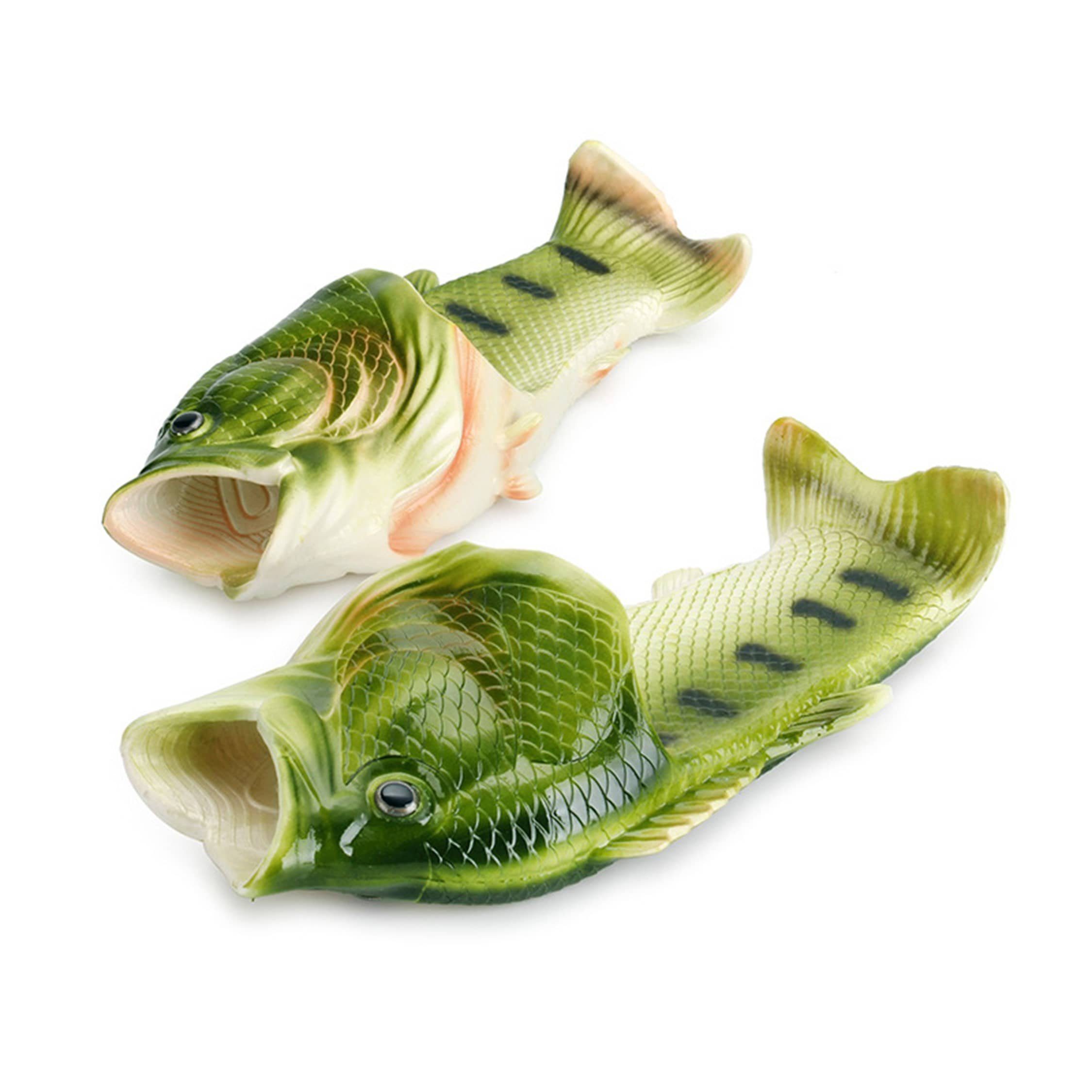 MST Fisch Sandalen, Schlappen, Strandschuhe, Geschenk für Angler Hausschuh Grün