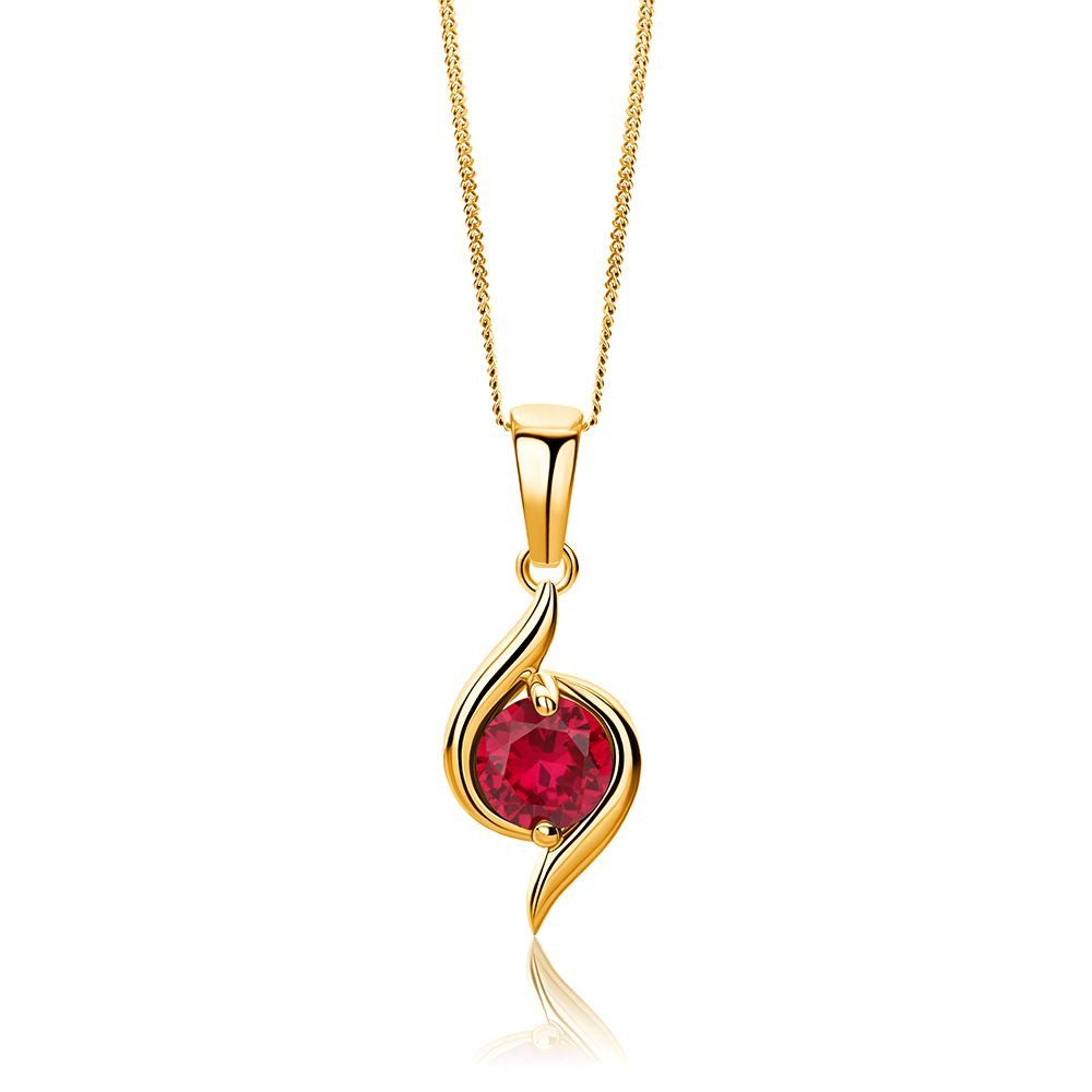 Miore Kette mit Anhänger Damen 9k (375) Gelbgold mit Smaragd, Saphir, Rubin oder blauem Topas, Panzerkette Echtgold mit 45cm Länge