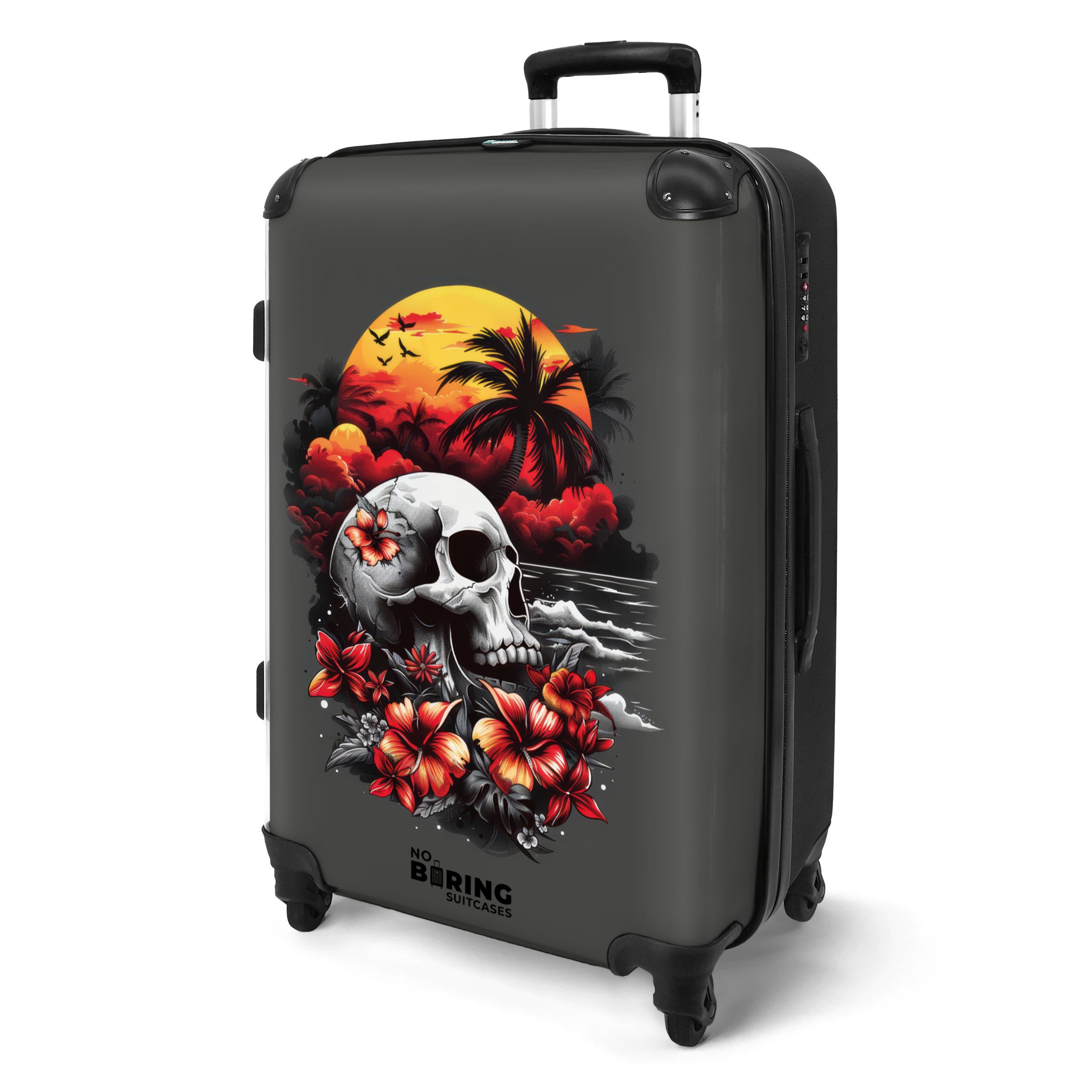 NoBoringSuitcases.com© Hartschalen-Trolley Grau mit Totenkopf am günstig online kaufen