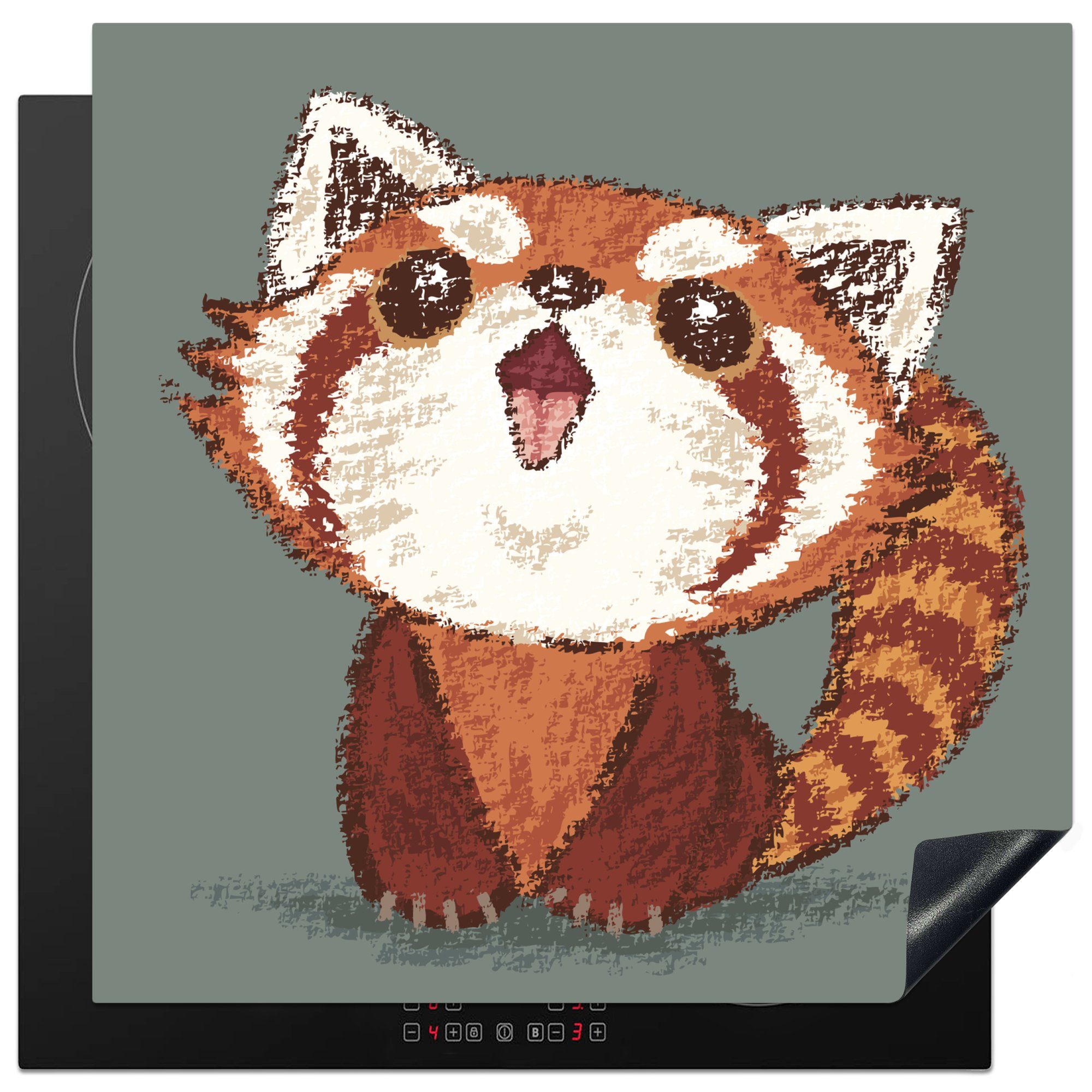 MuchoWow Herdblende-/Abdeckplatte Illustration eines rufenden roten Pandas, Vinyl, (1 tlg), 78x78 cm, Ceranfeldabdeckung, Arbeitsplatte für küche