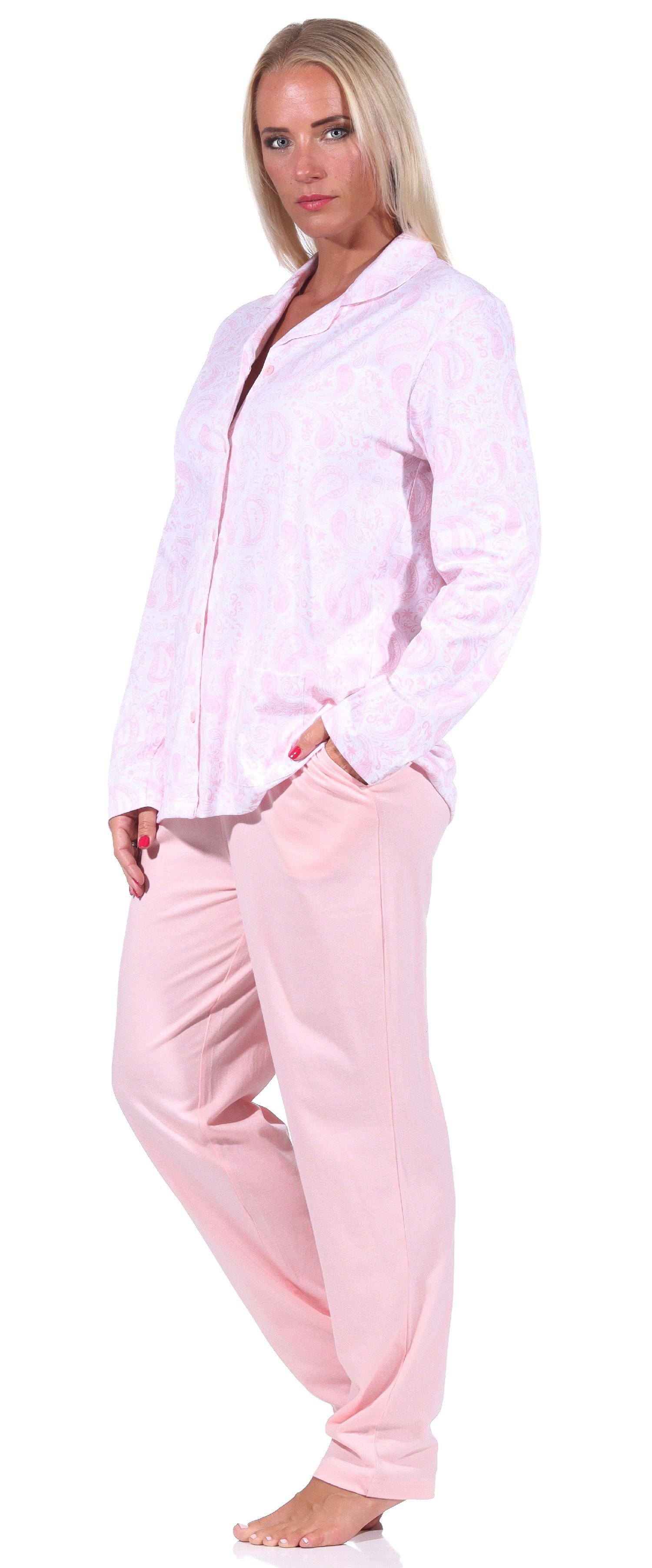 Qualität zum Single langarm Jersey durchknöpfen Pyjama rosa Pyjama Damen in Normann