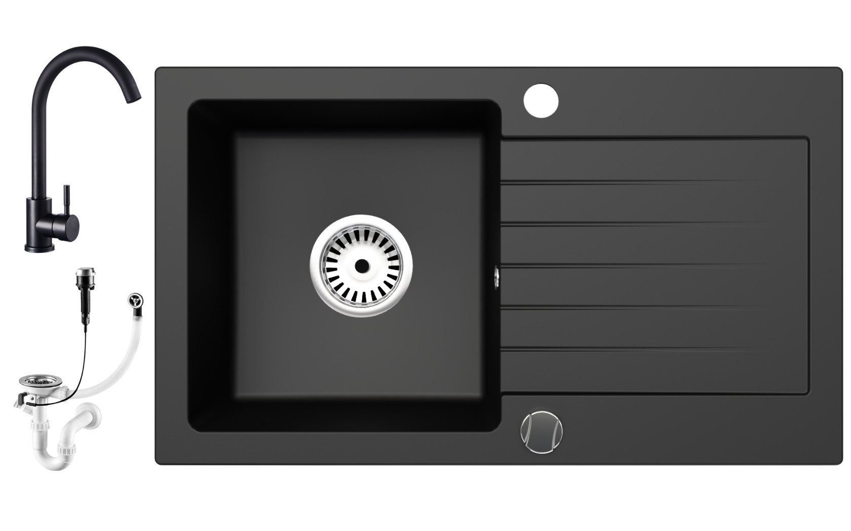 Faizee Möbel Granitspüle Granitspüle 75 cm Schwarz mit passender Armatur Ko günstig online kaufen