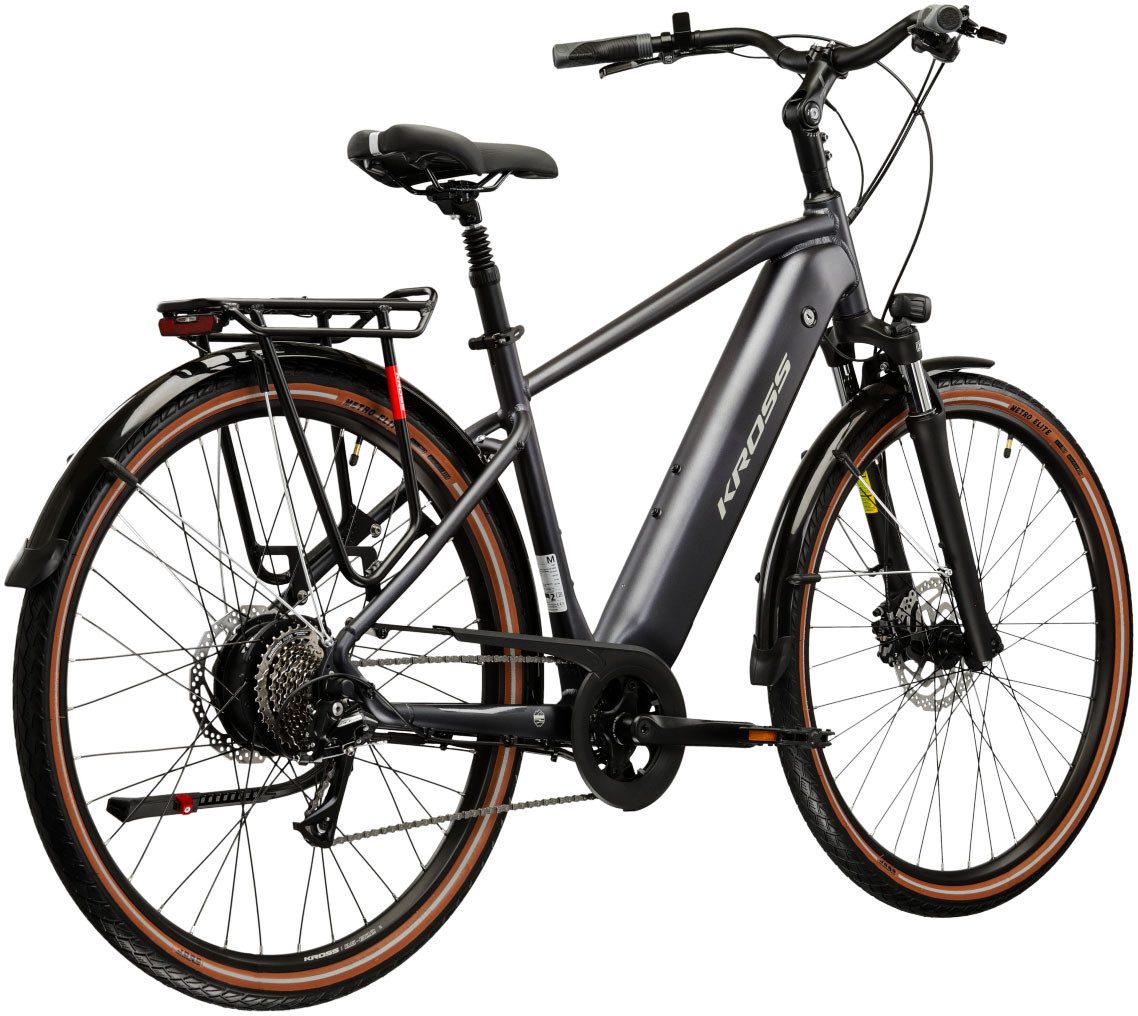 Kross E-Bike Trekkingrad E-Trekkingbike Herren Trans Hybrid 1.0 28" graphitgrau 8 Gänge, 8 Gang Shimano ACERA M3020 Schaltwerk, Kettenschaltung, Heckmotor, 522 Wh, Pedelec, Elektrofahrrad für Herren