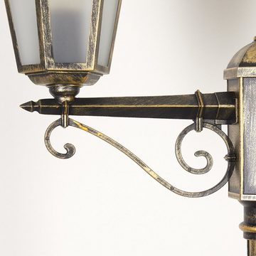 hofstein Außen-Stehlampe Wegeleuchte aus Metall/Glas in Goldfarben-Braun/Weiß, ohne Leuchtmittel, Kandelaber, Gartenbeleuchtung IP44, 2xE27, ohne Leuchtmittel