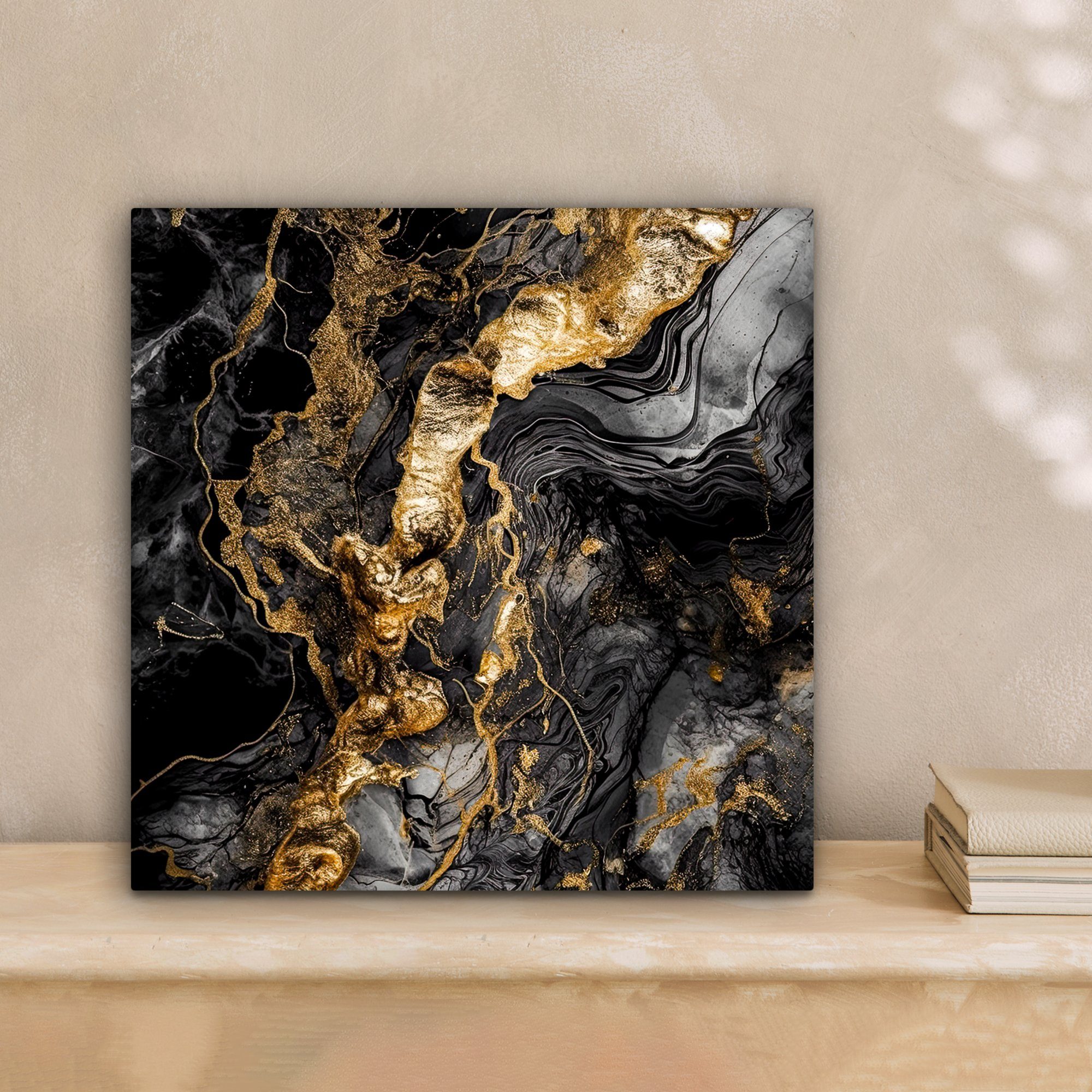 OneMillionCanvasses® Leinwandbild Marmor - (1 Schlafzimmer, Leinwand Wohnzimmer - Abstrakt, Bilder St), für Gold cm Schwarz - 20x20