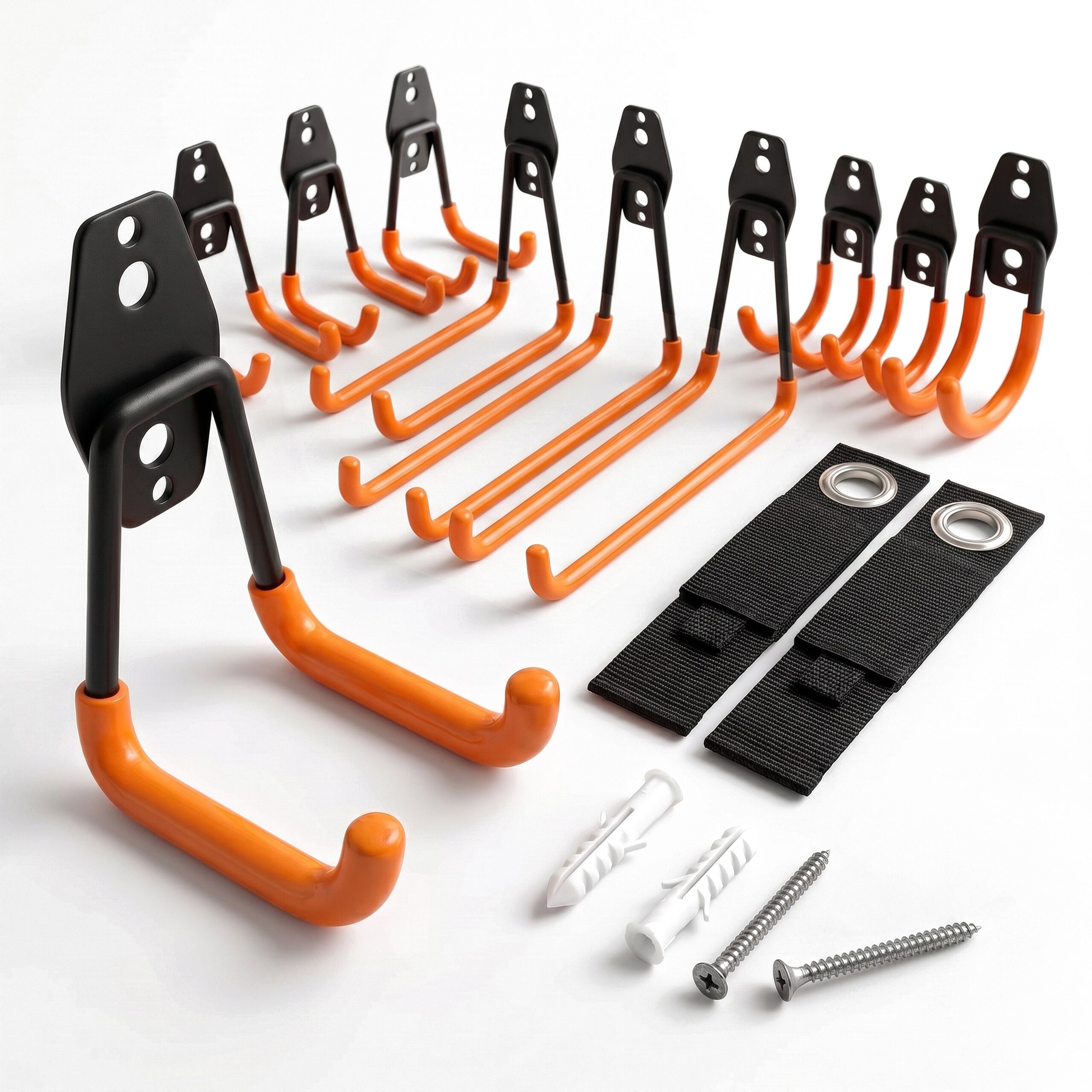 relaxdays Wandhaken 12-teiliges Wandhaken Set Kabelorganizer, Schläuche, Gartengeräte, Besen, Werkzeuge, Leitern, Kabel, (12-St), Schwarz / Orange