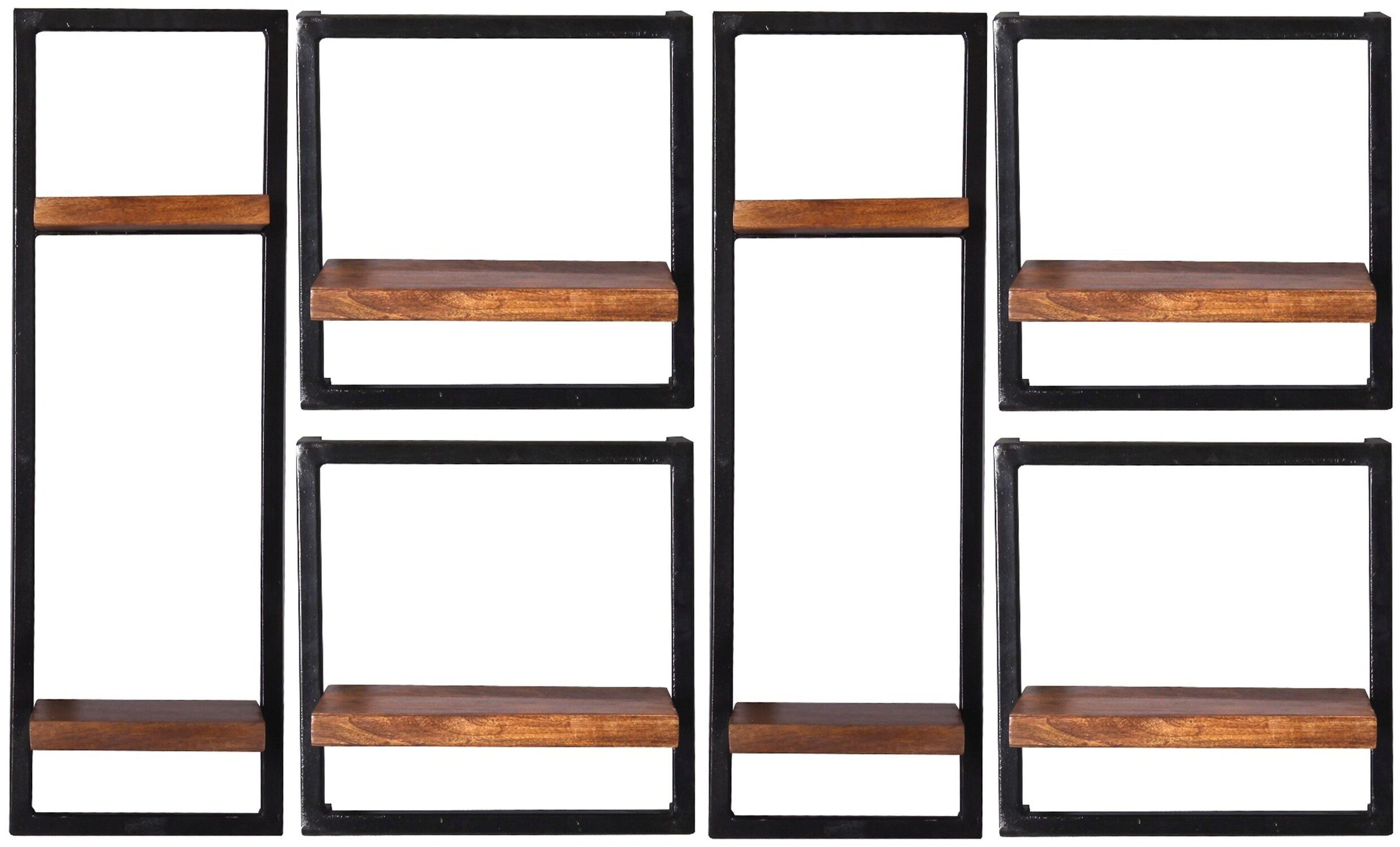 TPFLiving Wandregal Louisville - toller Materialmix aus Mangoholz und Altmetall, Wandregal im modernen Industrial Look - natur mit antikschwarz, Produktlinie: Kentucky - Breite: 135 cm, Höhe: 75 cm, Tiefe: 25 cm