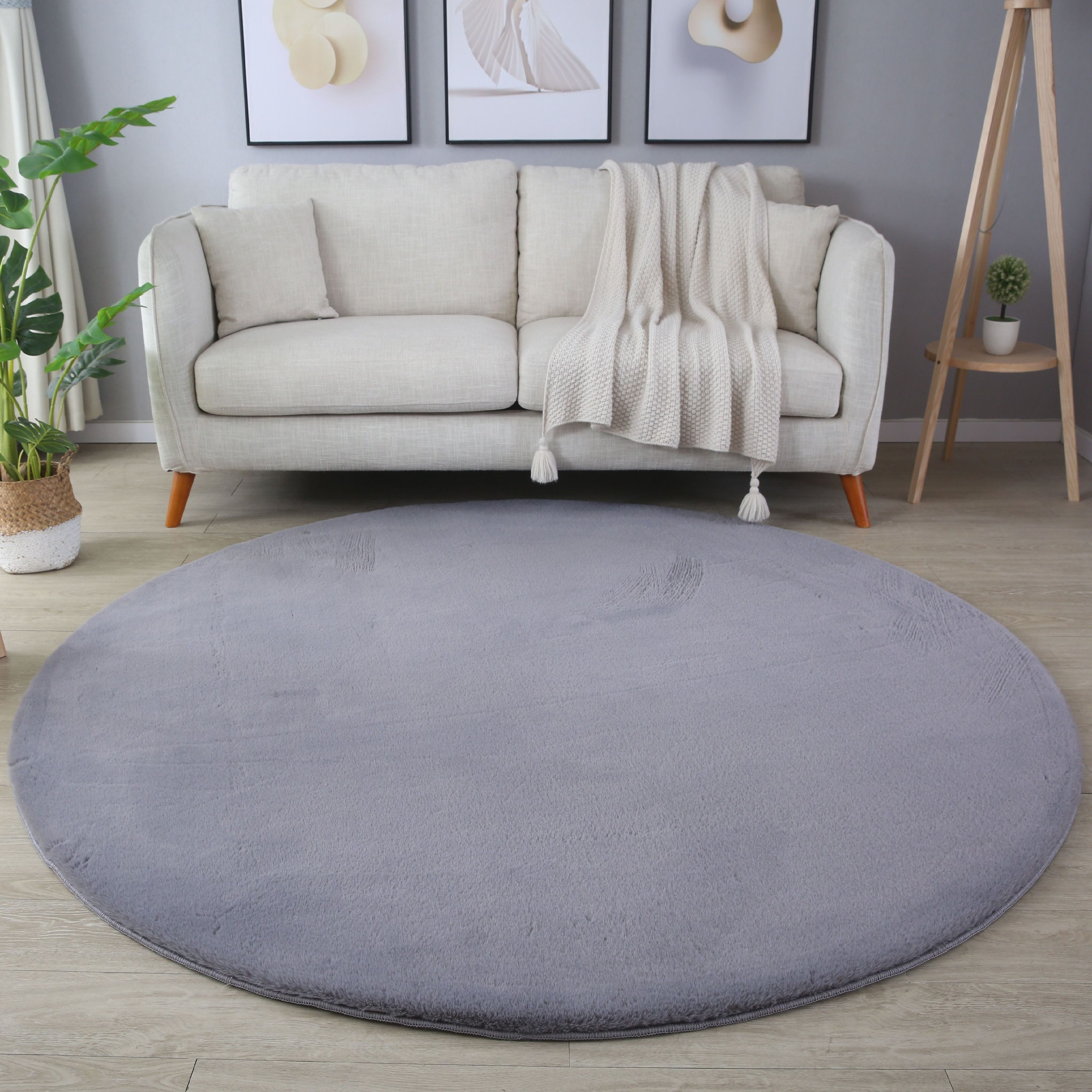 SIMPEX24 Teppich Unicolor - Einfarbig, Rund, Höhe: 20 mm, Teppich Wohnzimmer Einfarbig Shaggy Modern Flauschiger Felloptik Weich