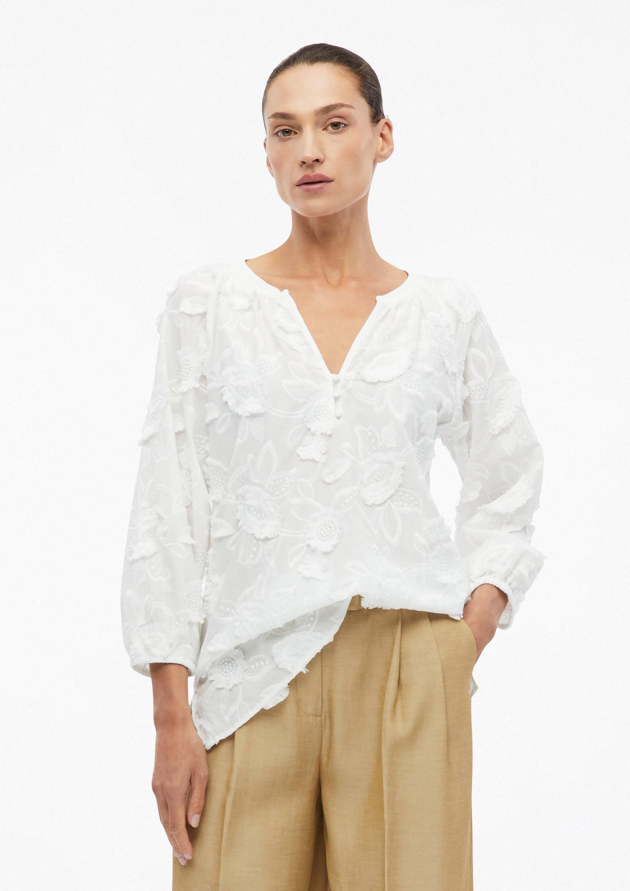 comma Langarmbluse Bluse Tunika-Bluse mit floraler All-over-Stickerei