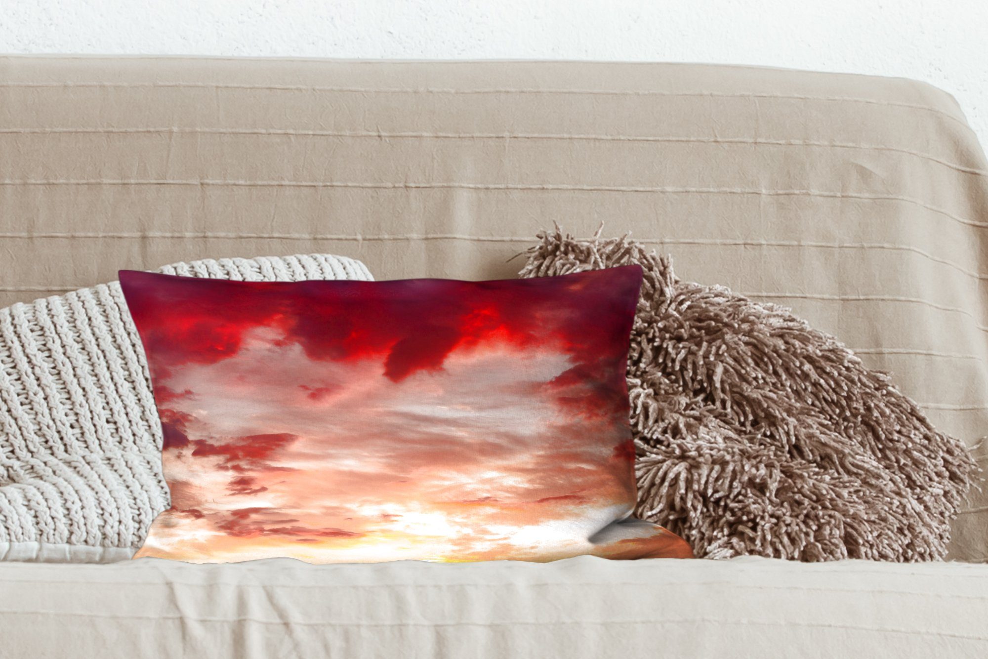 MuchoWow Dekokissen Wolken - mit Wohzimmer Dekoration, - Zierkissen, Sonne Dekokissen Schlafzimmer Rot, Füllung