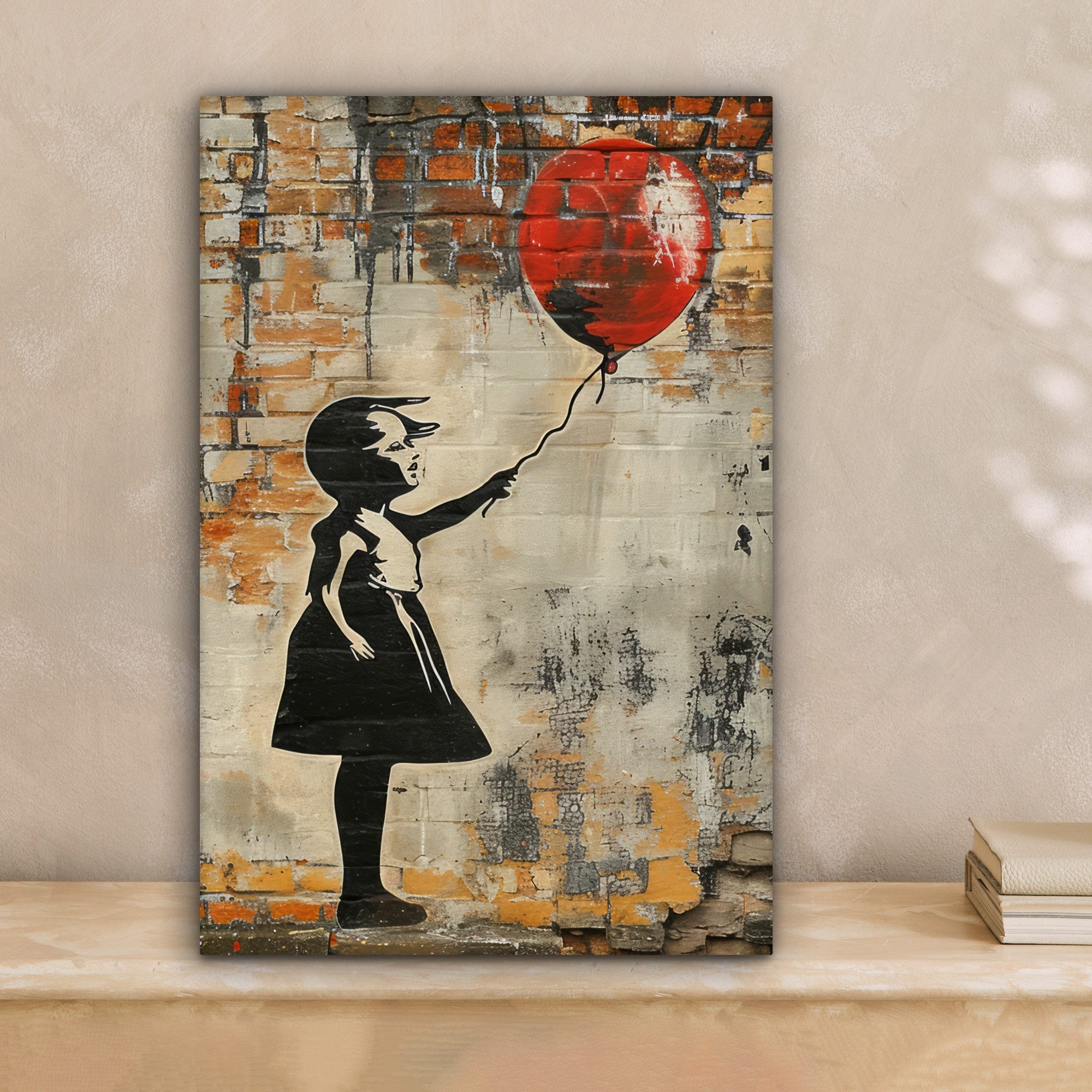 OneMillionCanvasses® Leinwandbild Graffiti - Banksy Style - Mädchen mit Luftballon, Fotodruck (1 St), Leinwand Canvas Wandbild, Wanddekoration 20x30 cm