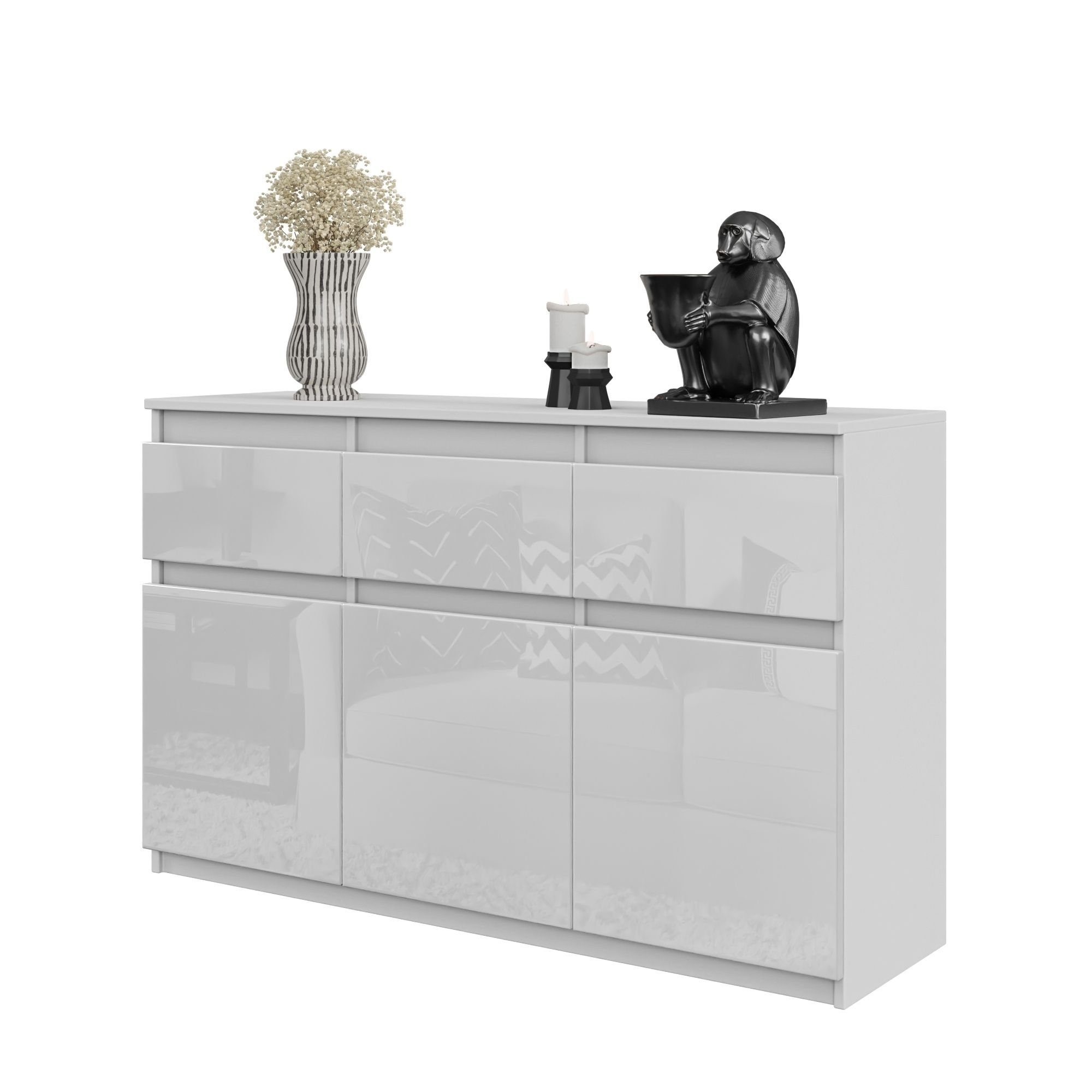 Furnica Kommode NOAH 3 Schubladen und 3 Türen - Weiß Matt H75cm B120cm T35cm