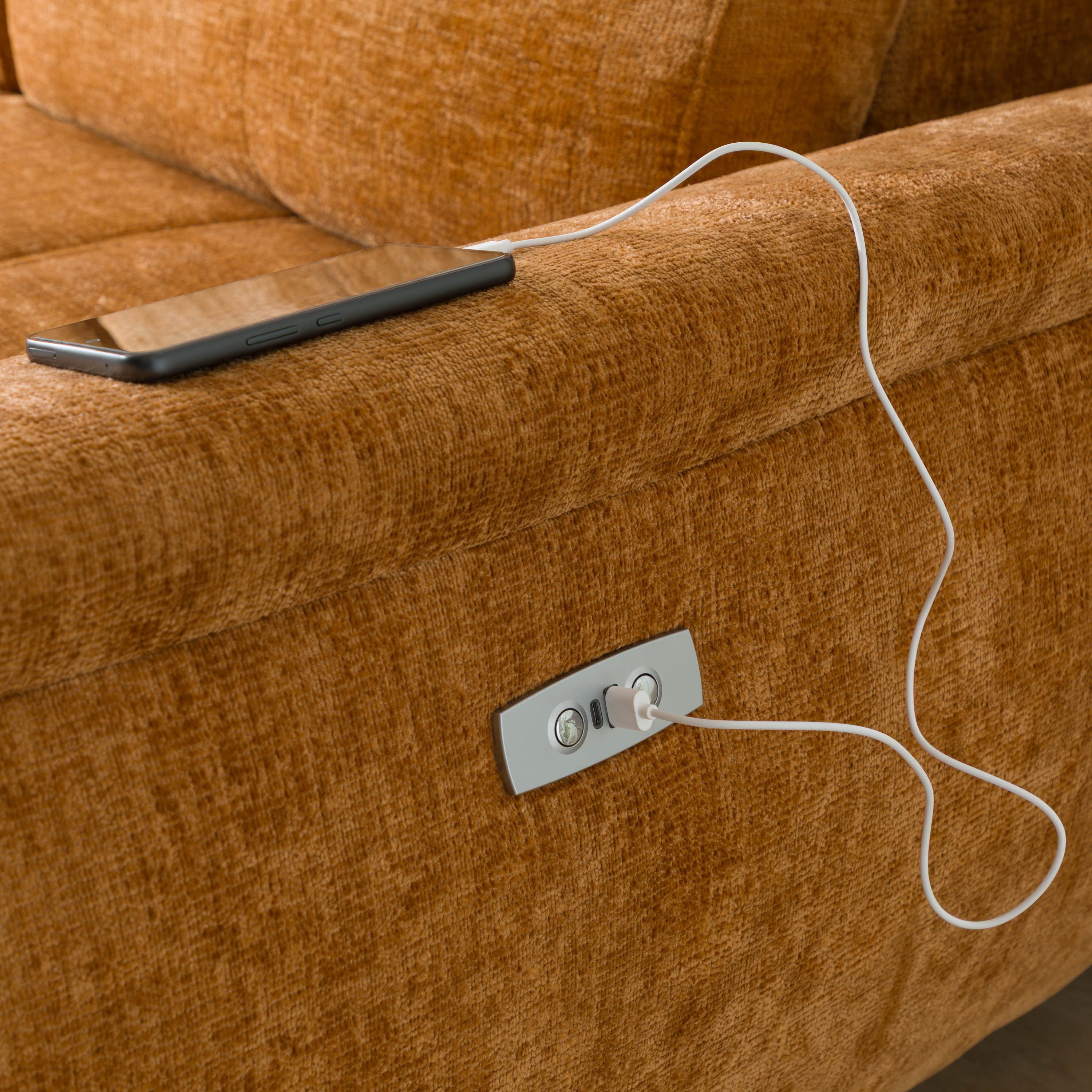 LIVORA Ecksofa SOFAS, Ecksofa Ottomane rechts Chenille 284x208x79 rostfarben VALENTINA