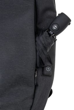 r-bag Schulranzen Anti-Diebstahl Rucksack HOPPER Schwarz (1 Stück), Diebstahlsicher, USB-Eingang, Kofferhalterung