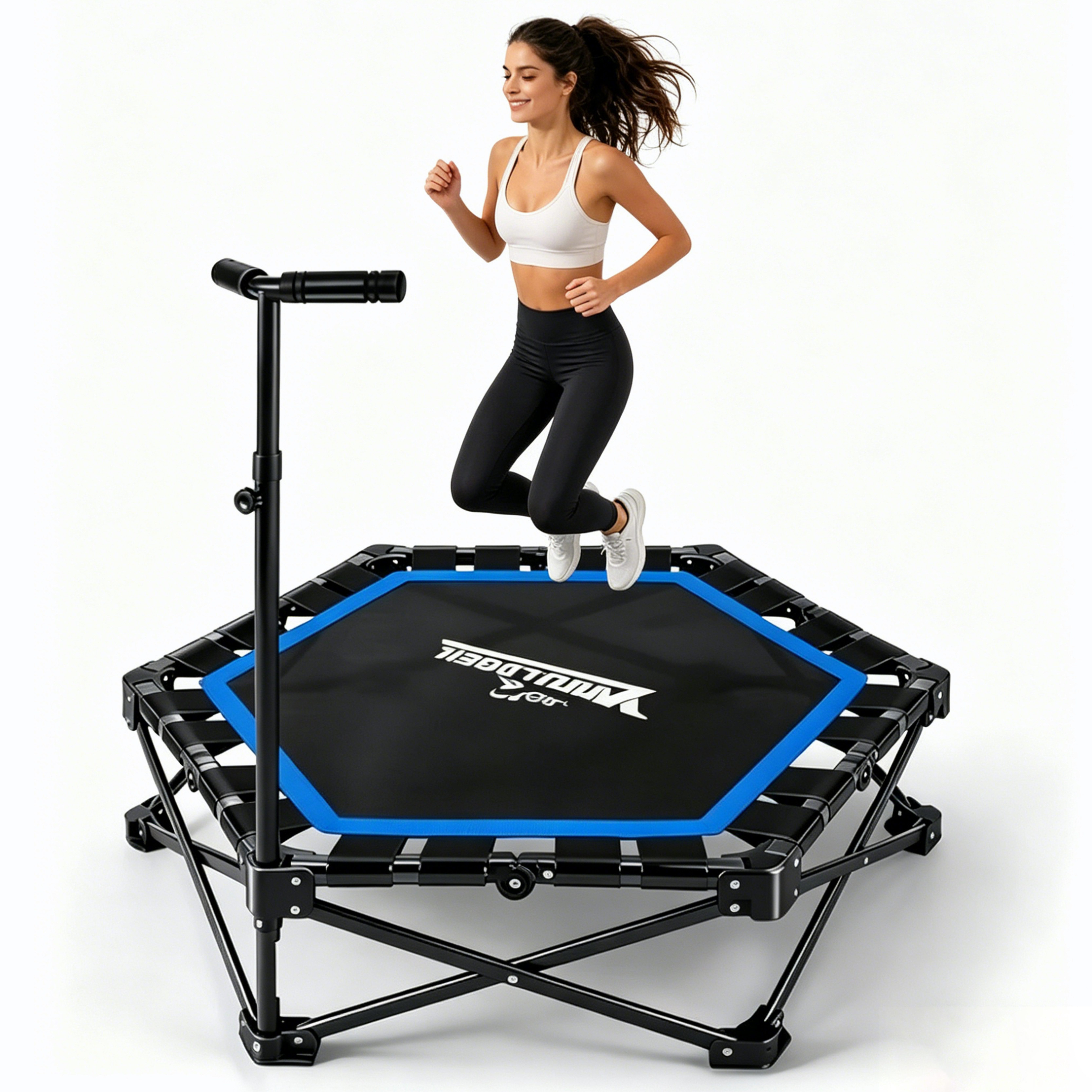 Nettlife Fitnesstrampolin Klappbar Mini Trampolin Höhenverstellbarem Griff Tragkraft 150 kg, Ø 86.5 cm, Indoor Trampolin für Erwachsene & Kinder Sportgeräte für Zuhause