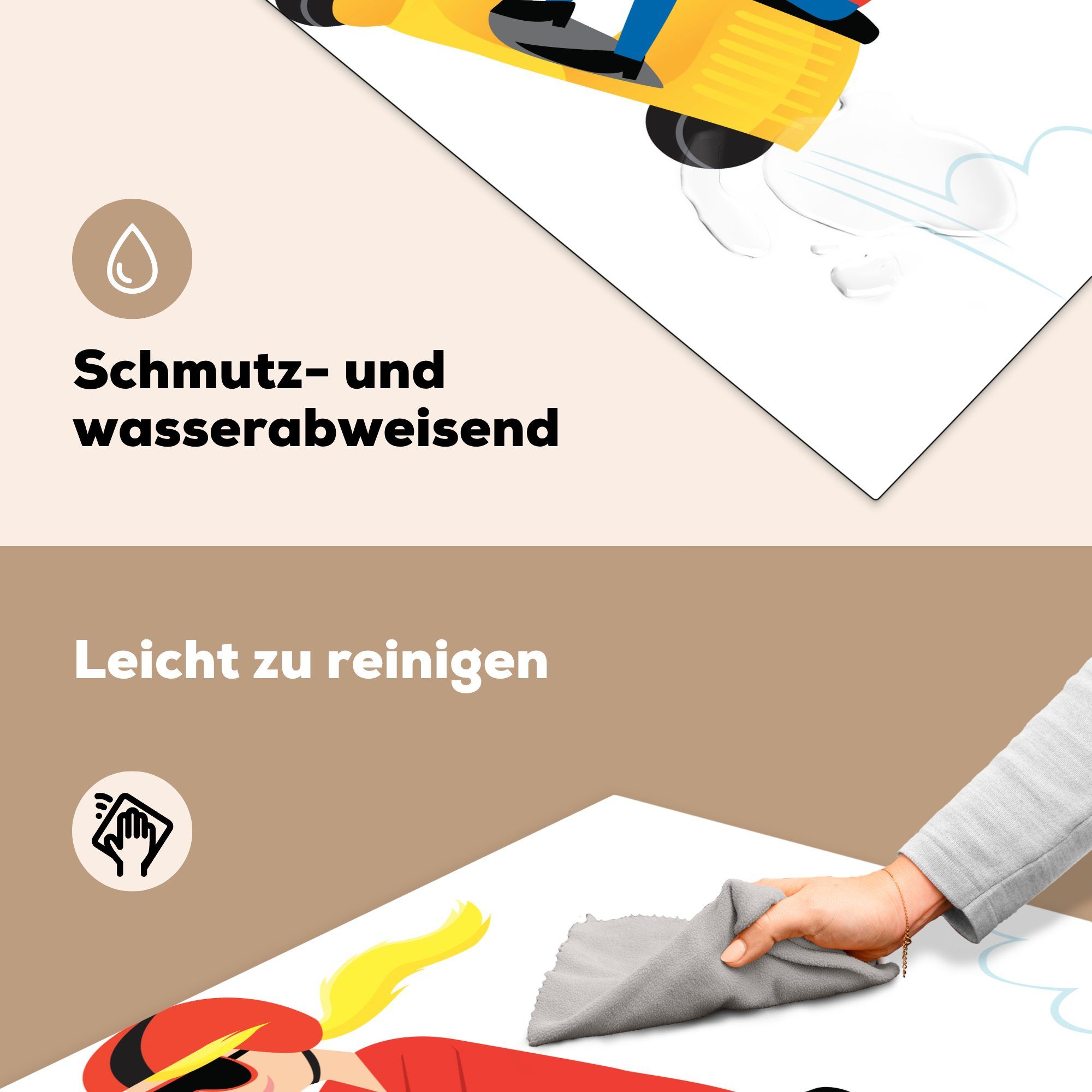 Vinyl, cm, Ceranfeldabdeckung, Illustration einer gelben (1 MuchoWow eines küche tlg), Arbeitsplatte Herdblende-/Abdeckplatte Vespa, 78x78 auf für Mädchens