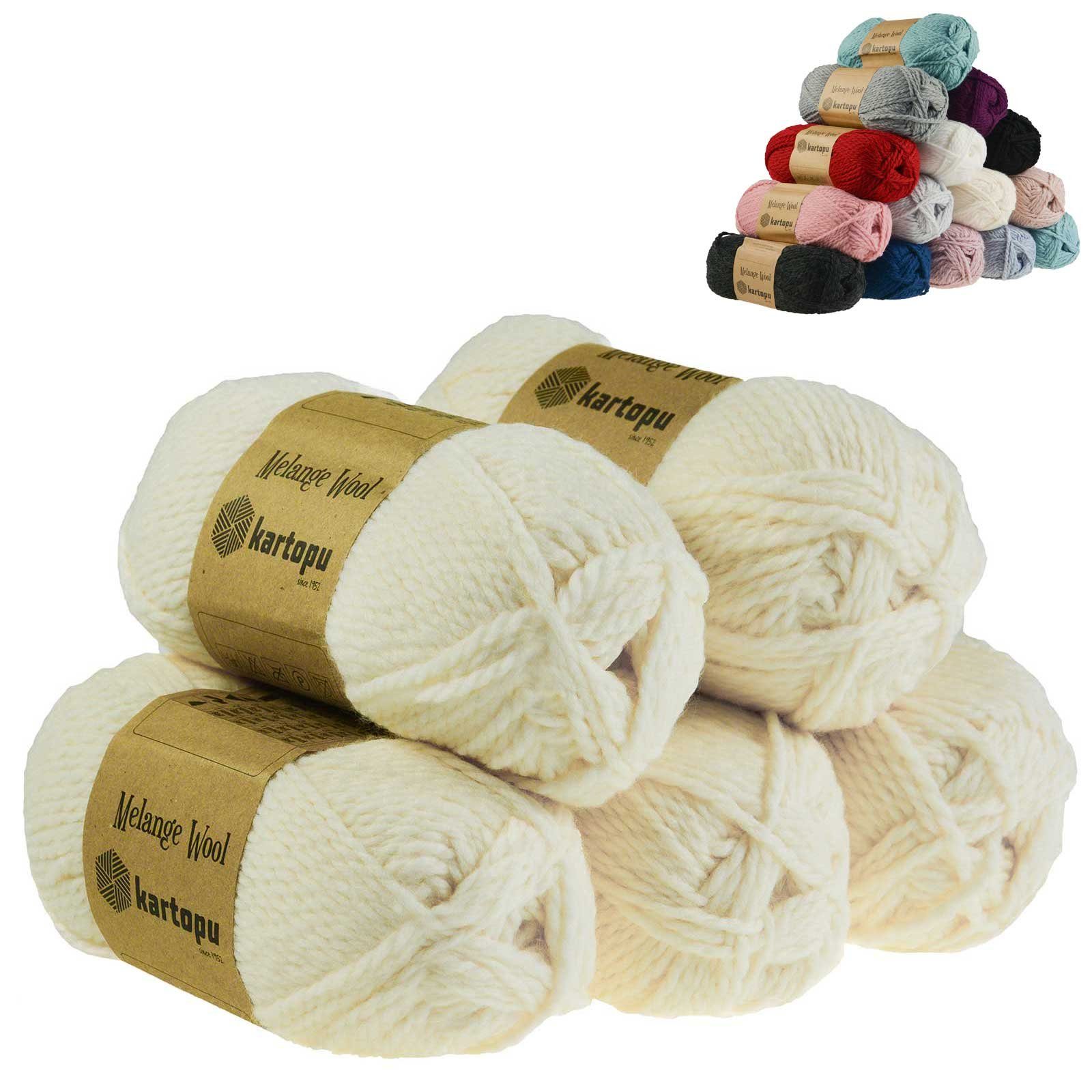 Kartopu 5 x 100g Strickgarn Kartopu Melange Wool Häkelwolle, 170 m, K025 creme