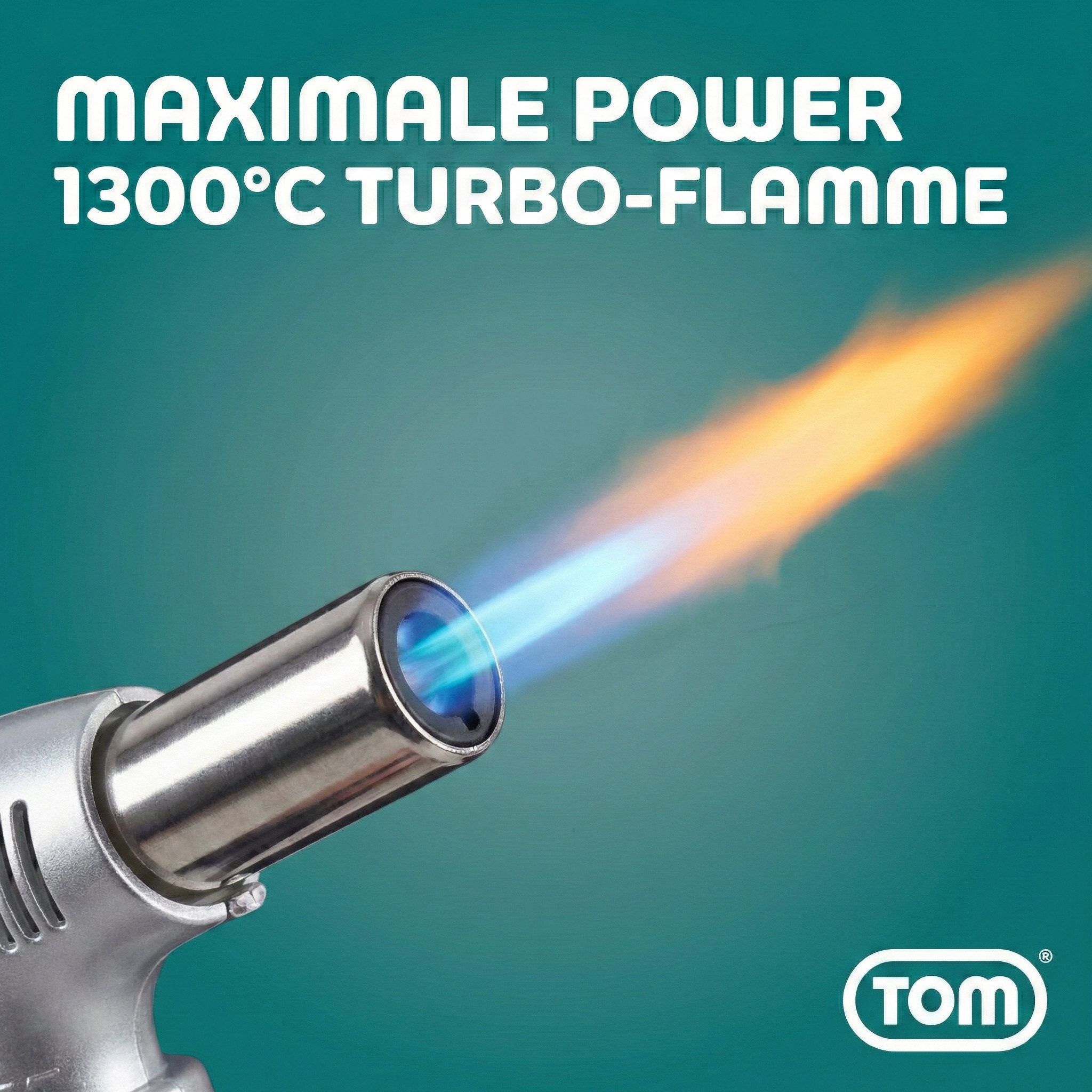 TOM Flambierbrenner Crème Brulée Brenner mit 1 x 100ml Gaskartusche, (2-tlg), 1300°C, Piezozündung – Bild 5 von 5
