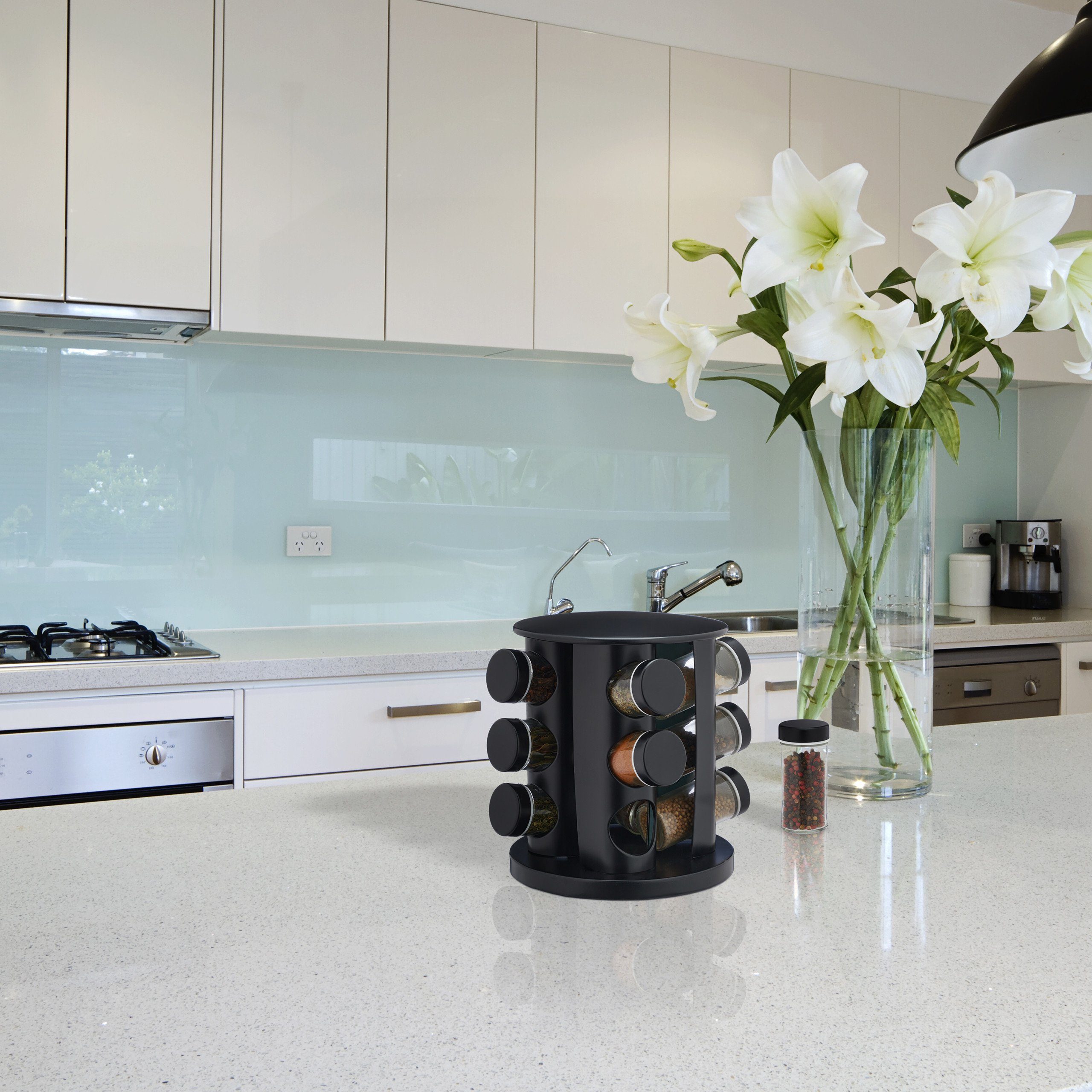 relaxdays Gewürzregal Gewürzkarussell mit 12 Gläsern günstig online kaufen