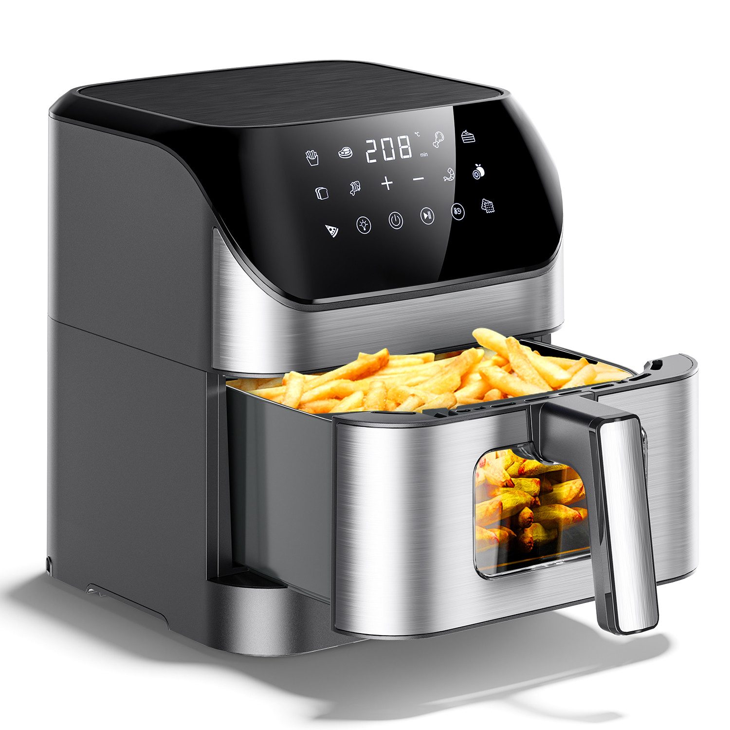 oyajia Heißluftfritteuse Heißluftfritteuse XXL 8L mit Sichtfenster, Friteuse ohne Öl 80°C-200°C, 1800,00 W, Airfryer mit 10 Programmen, Beleuchtung, Timer und Touch-Display