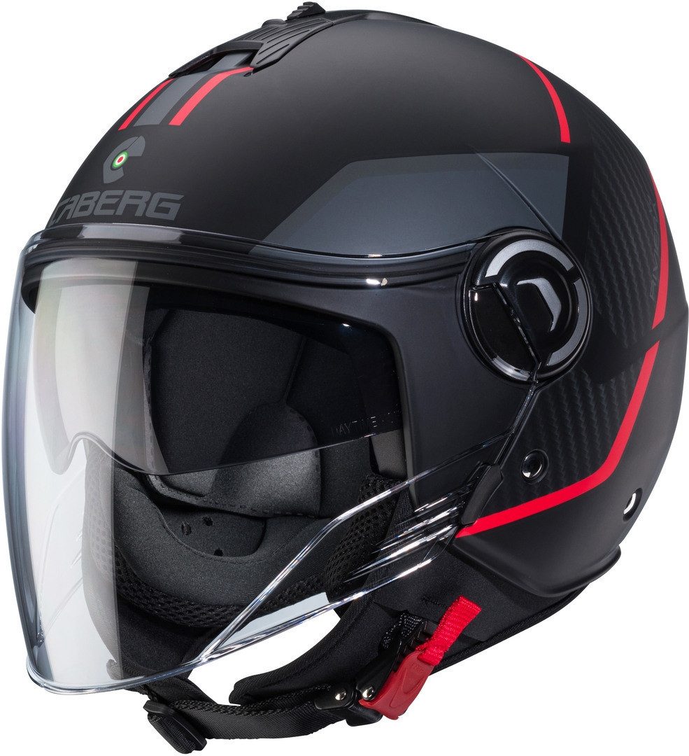 Caberg Motorradhelm Riviera V4 X Geo Jethelm, vorbereitet für Kommunikationssystem,integriertes Sonnenvisier