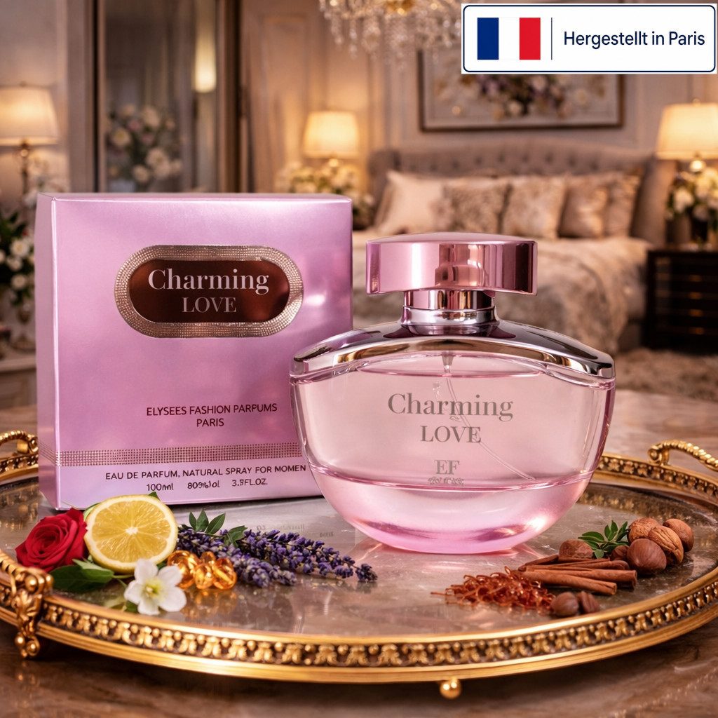 Elysees Fashion Paris Eau de Parfum Charming Love Damenduft, Frisch, Blumig, Süß, aus Paris e100 ml, Hergestellt in Paris, Langanhaltend Damenduft, Verführerisch