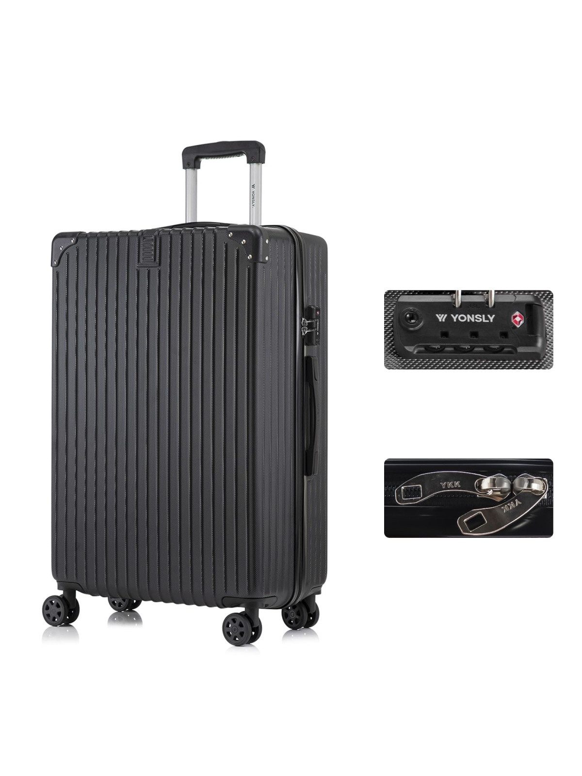 YONSLY Hartschalen-Trolley Premium Reisekoffer Hartschalen-Trolley Kabinenkoffer, 4 Rollen, TSA-Schloss, YKK-Reißverschluss, austauschbare Rollen und Griffe