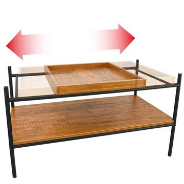 DuneDesign Couchtisch Vintage Couchtisch + Holz Tablett 90x44 cm Tisch, Metall Tisch Beistelltisch