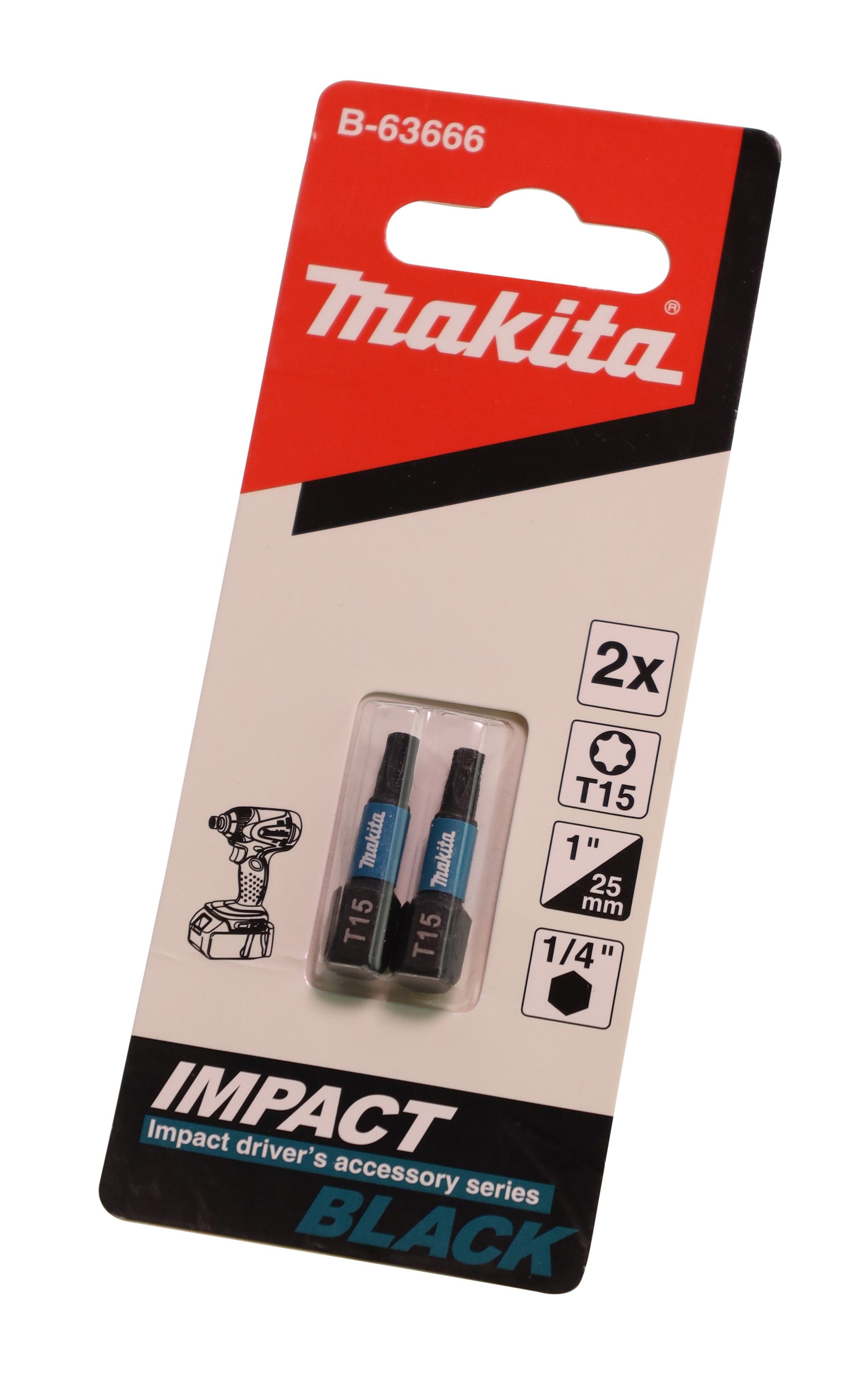 Makita Bohrer- Bit und S2-Sp 6-rund T15 Stück, 2 TX15x25, Black, B-63666 Makita Impact Bit-Set