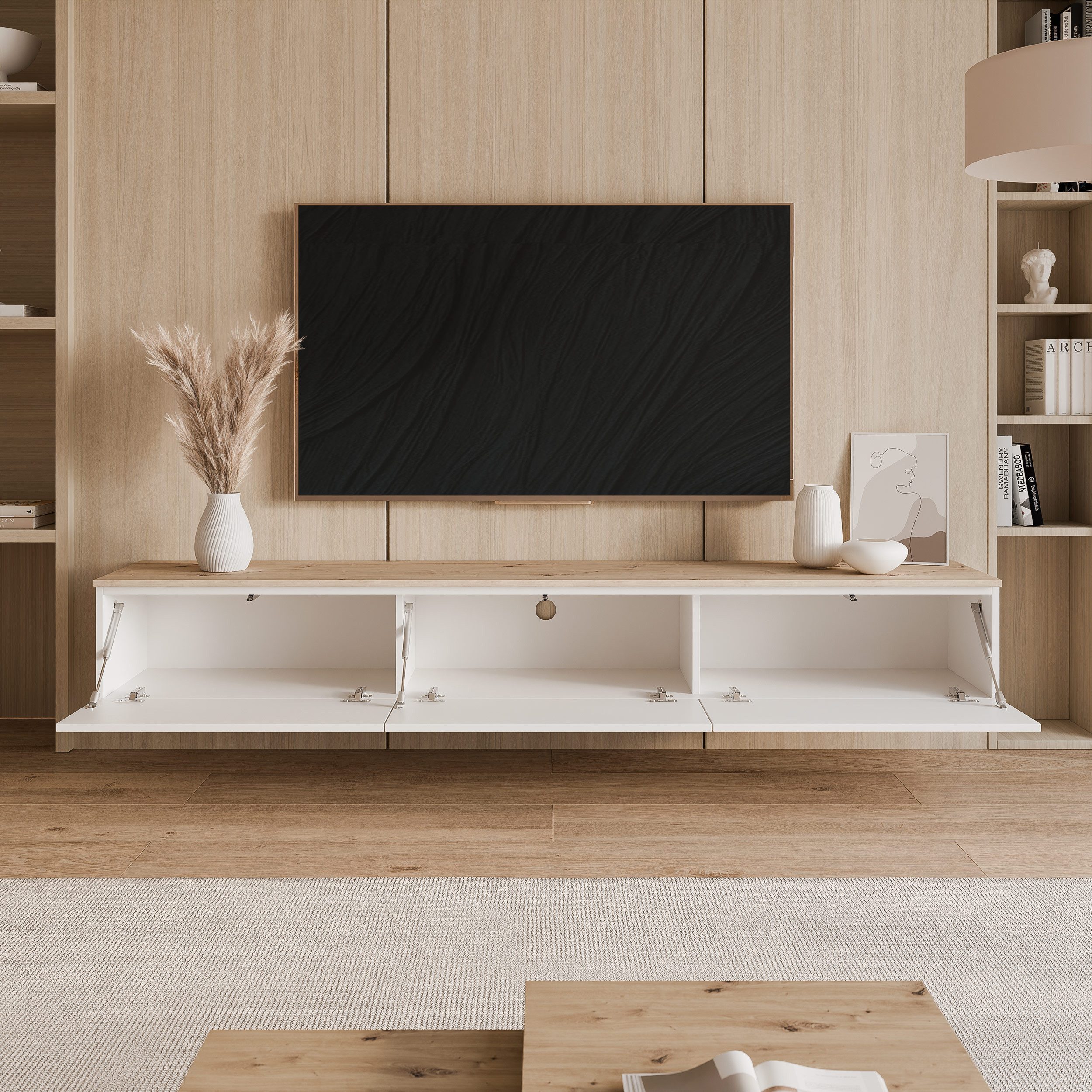yourhouse24 Lowboard TV SELIA 200 in Weiß & Eiche Hängend – Skandinavisches Design – Bild 4 von 5
