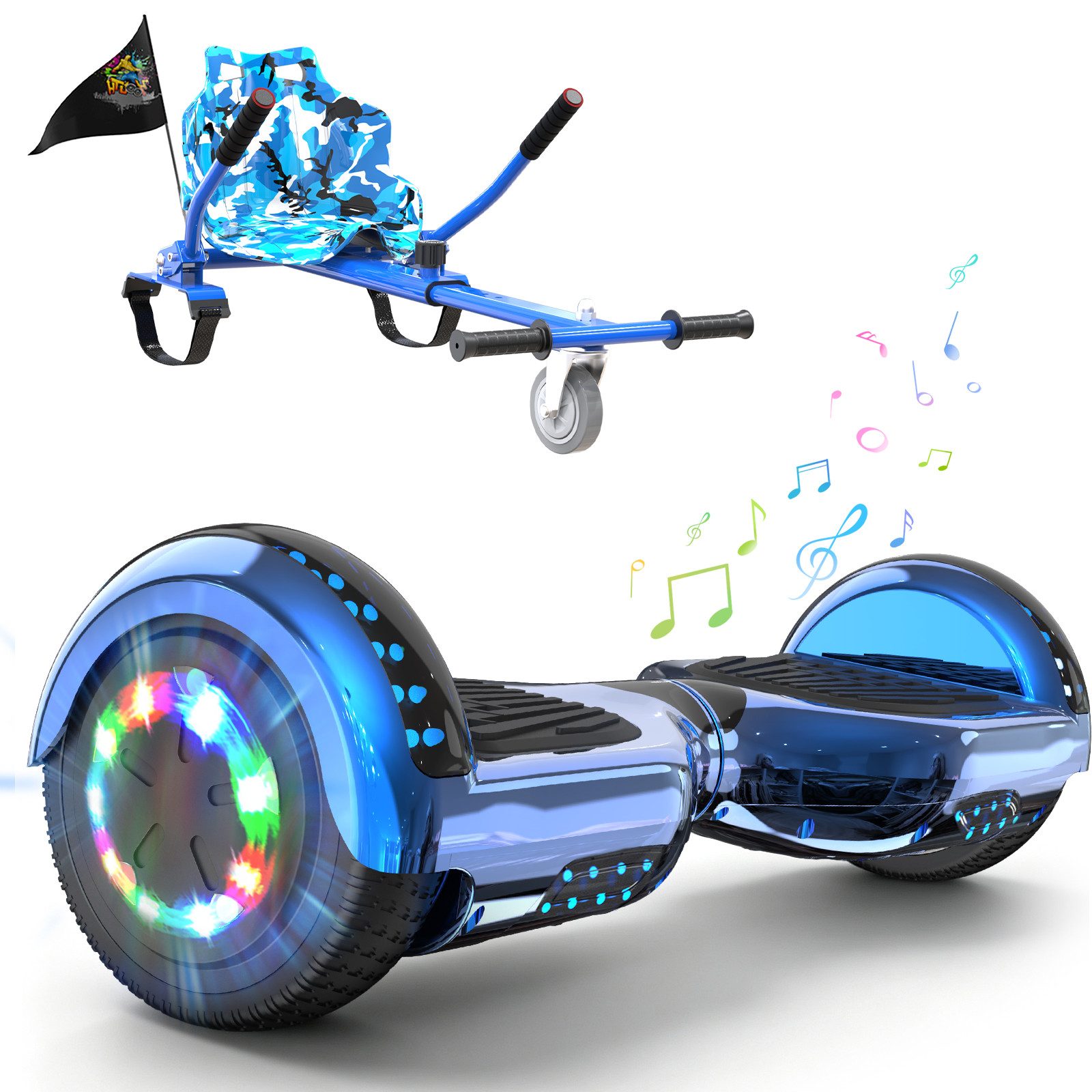 RCB Balance Scooter Kart Set, 6,5 Zoll Hoverboard mit Sitz für Kinder, Hoverboard mit Go-Kart
