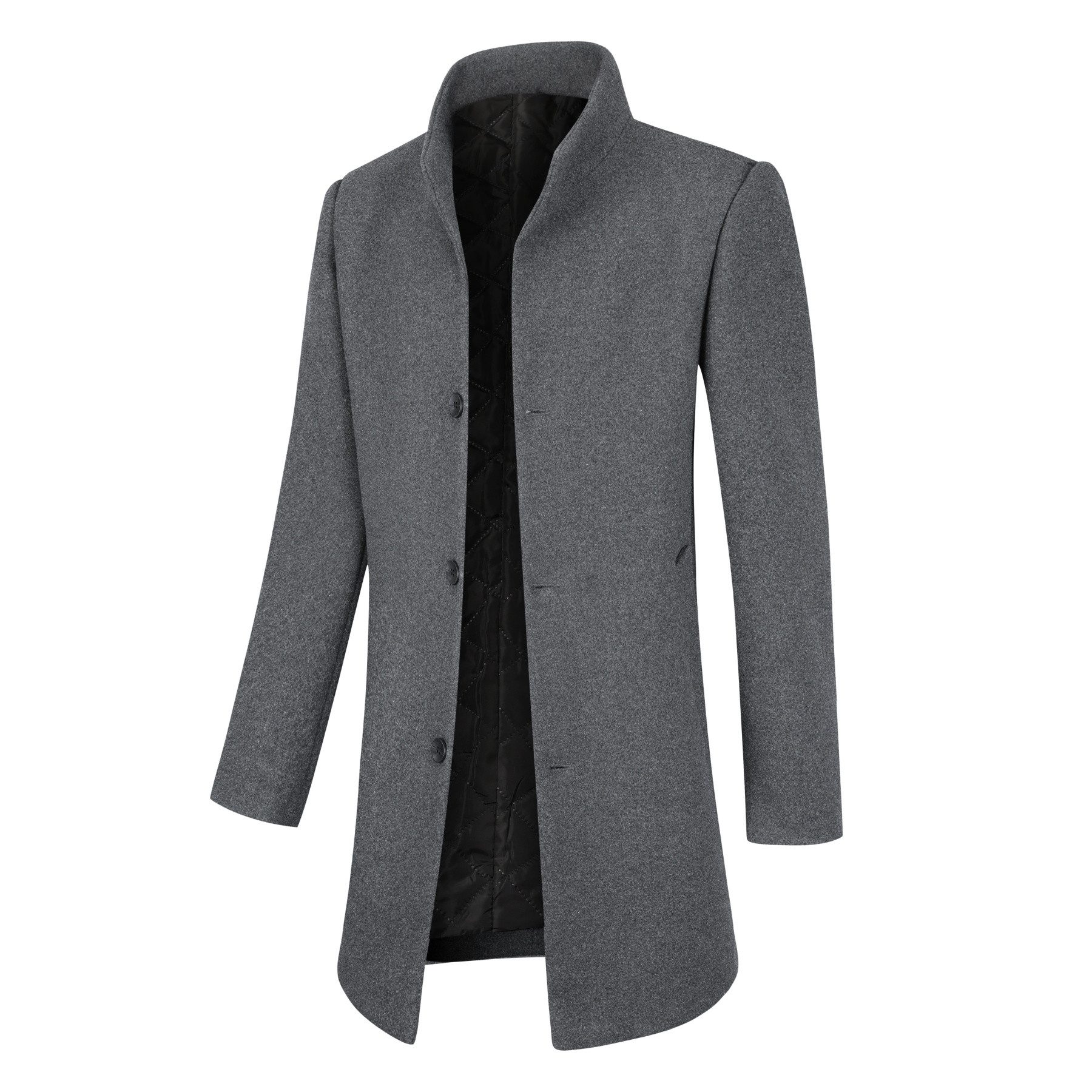 Allthemen Wintermantel Warmer Verdickter Wintermantel aus 70 % Polyester, 30 % Wolle Herren Verdickter Slim Fit Wintermantel mit Stehkragen Wollemischung – Bild 2 von 5