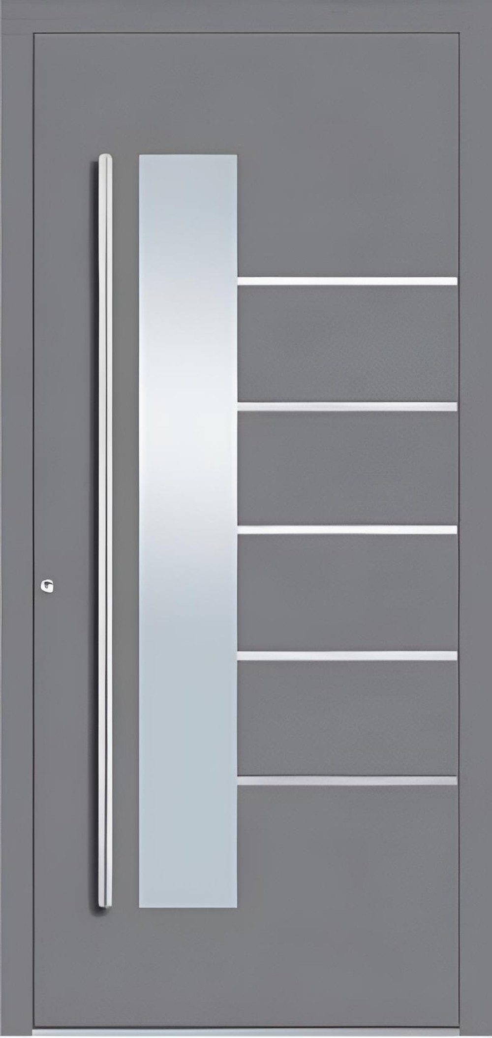 Xlmoebel Haustür Elegante graue Eingangstür mit verchromtem Milchglas-Element, Made in Europa