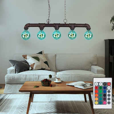 etc-shop LED Pendelleuchte, Leuchtmittel inklusive, Warmweiß, Farbwechsel, Vintage Hänge Leuchte Wohn Zimmer Pendel Lampe Rohr Spots