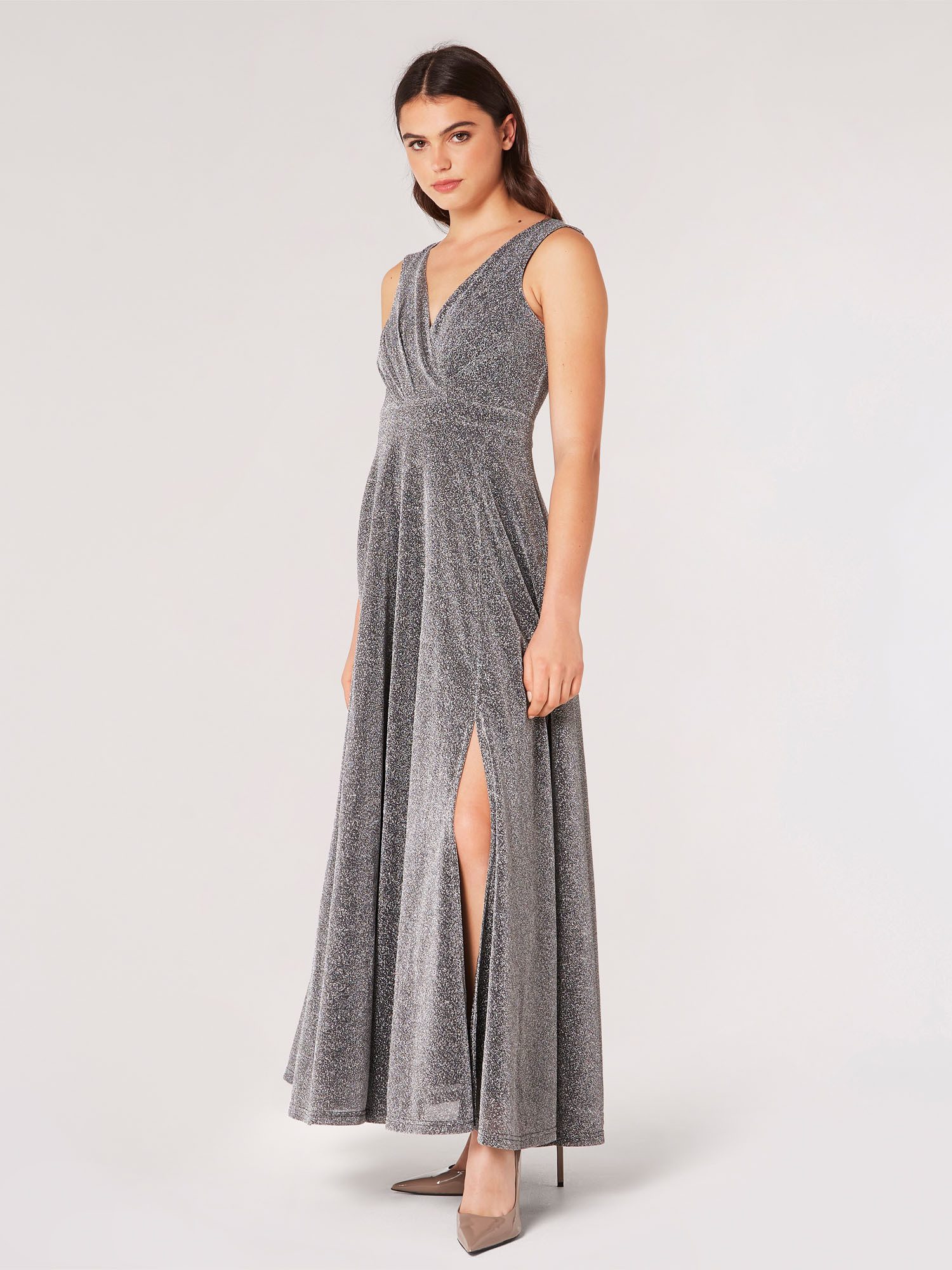 Apricot Partykleid Glitzerkleid, mit elegantem Beinschlitz günstig online kaufen